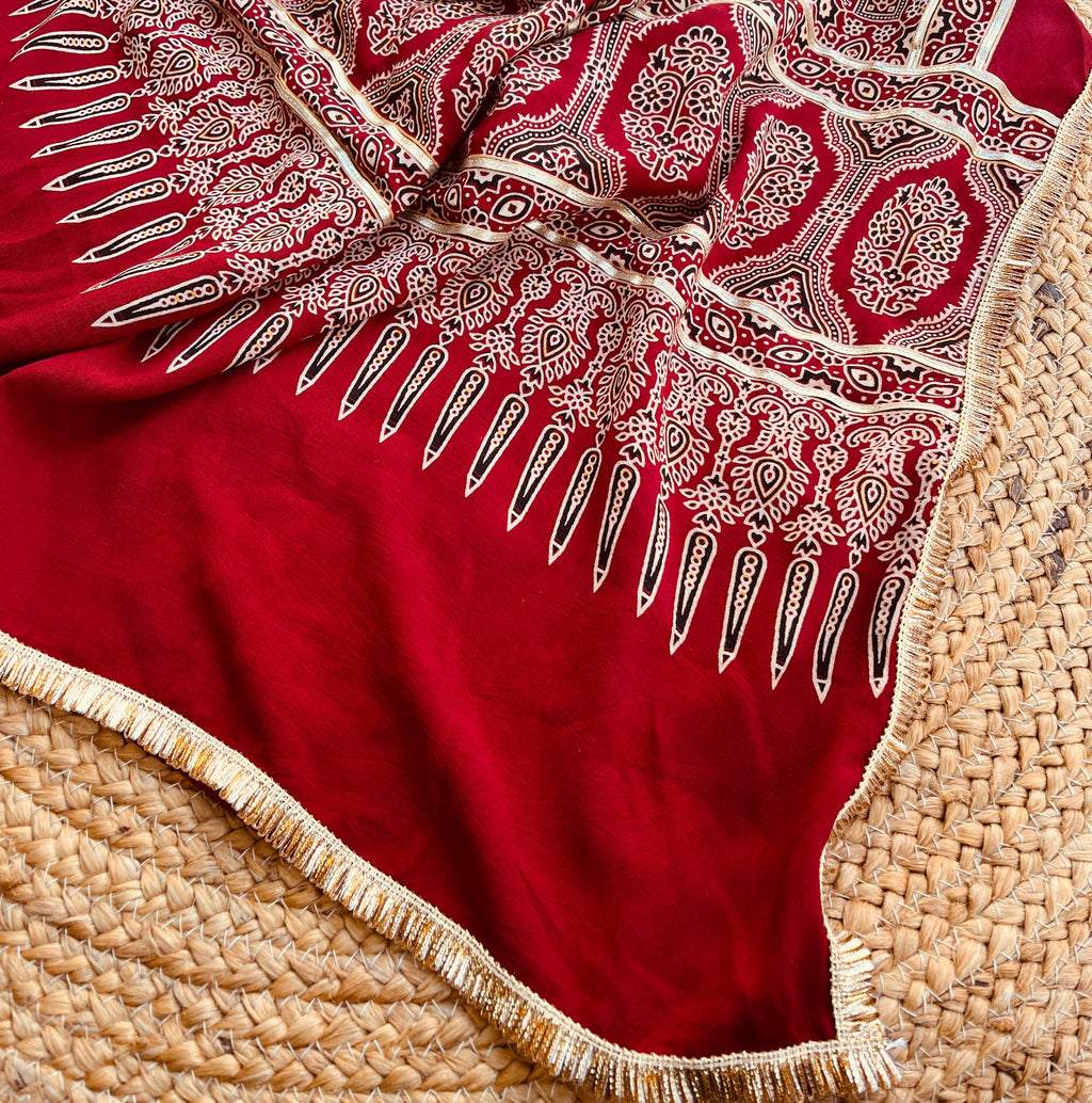 RED AJRAKH DUPATTA HANDMADEAHOLIC BY MISHKA