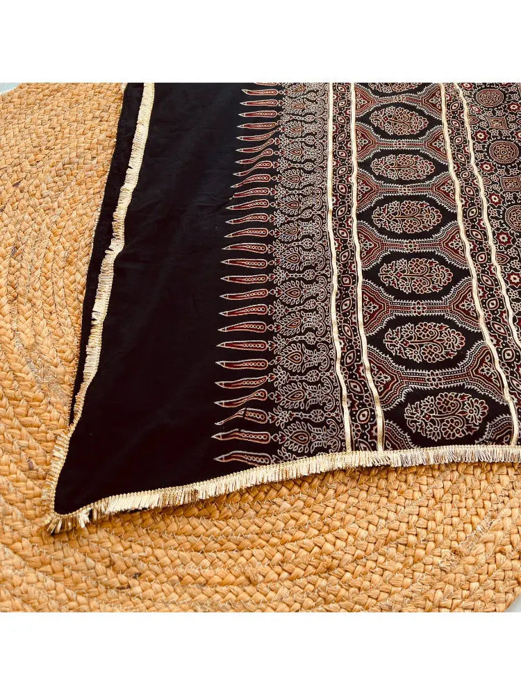 BLACK AJRAKH DUPATTA HANDMADEAHOLIC BY MISHKA