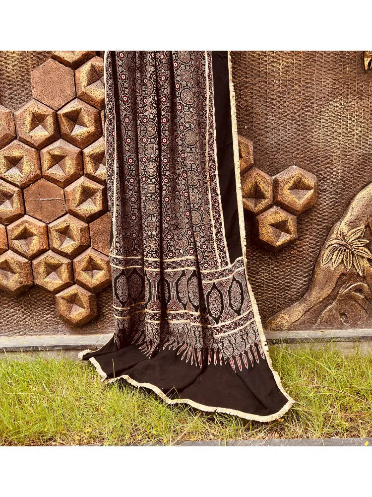 BLACK AJRAKH DUPATTA HANDMADEAHOLIC BY MISHKA