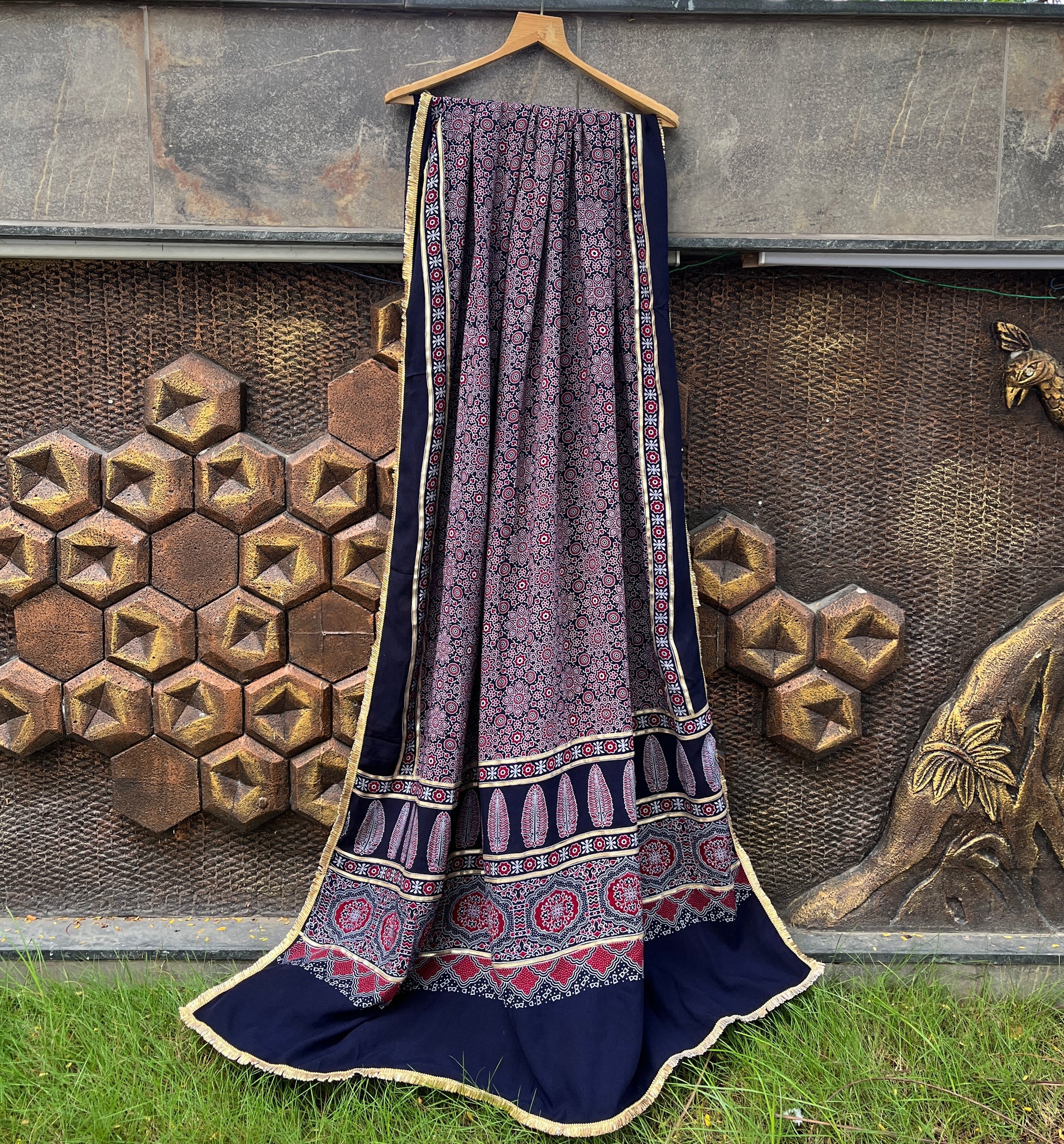 BLUE AJRAKH DUPATTA HANDMADEAHOLIC BY MISHKA