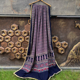 BLUE AJRAKH DUPATTA HANDMADEAHOLIC BY MISHKA