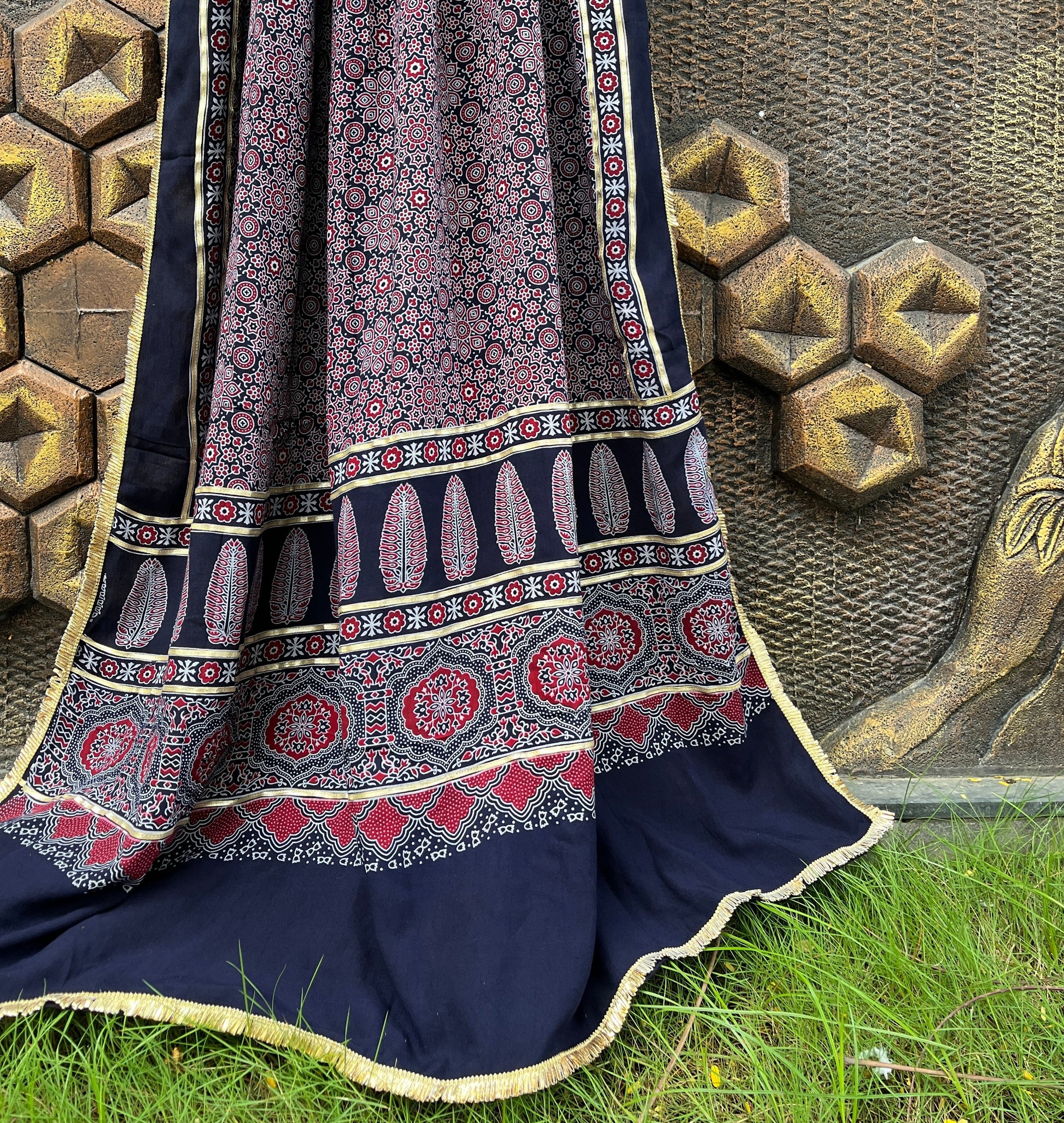 BLUE AJRAKH DUPATTA HANDMADEAHOLIC BY MISHKA