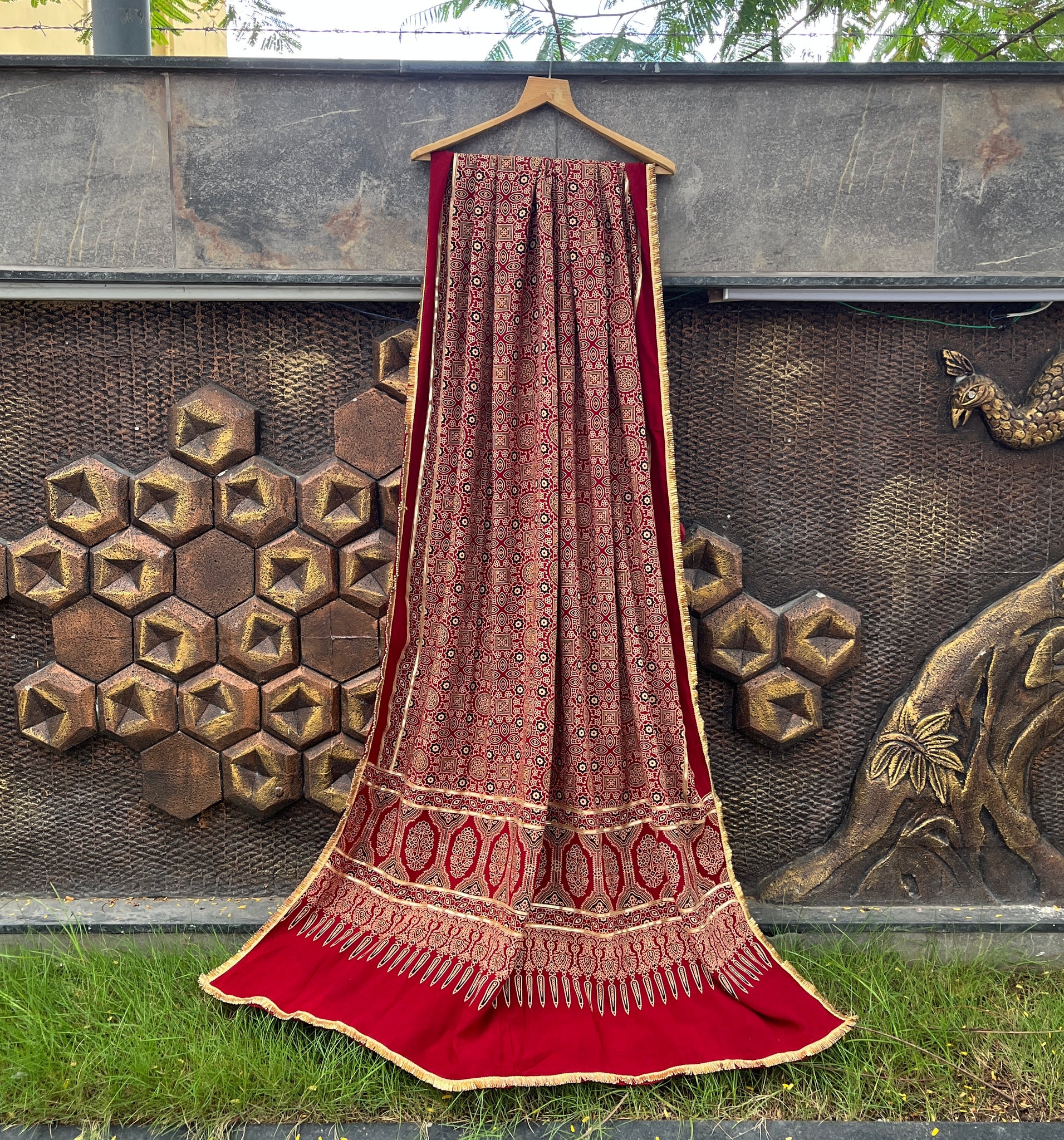 RED AJRAKH DUPATTA HANDMADEAHOLIC BY MISHKA