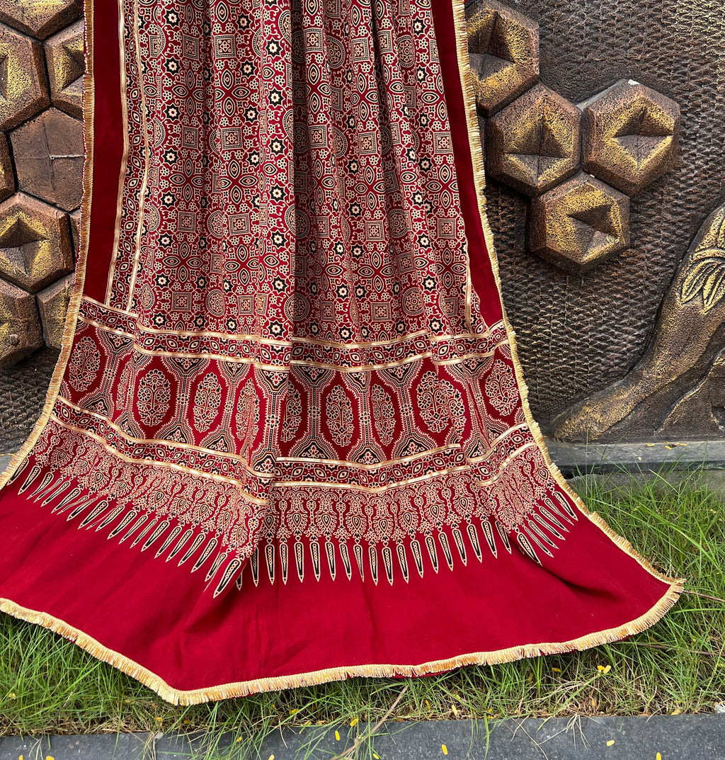 RED AJRAKH DUPATTA HANDMADEAHOLIC BY MISHKA