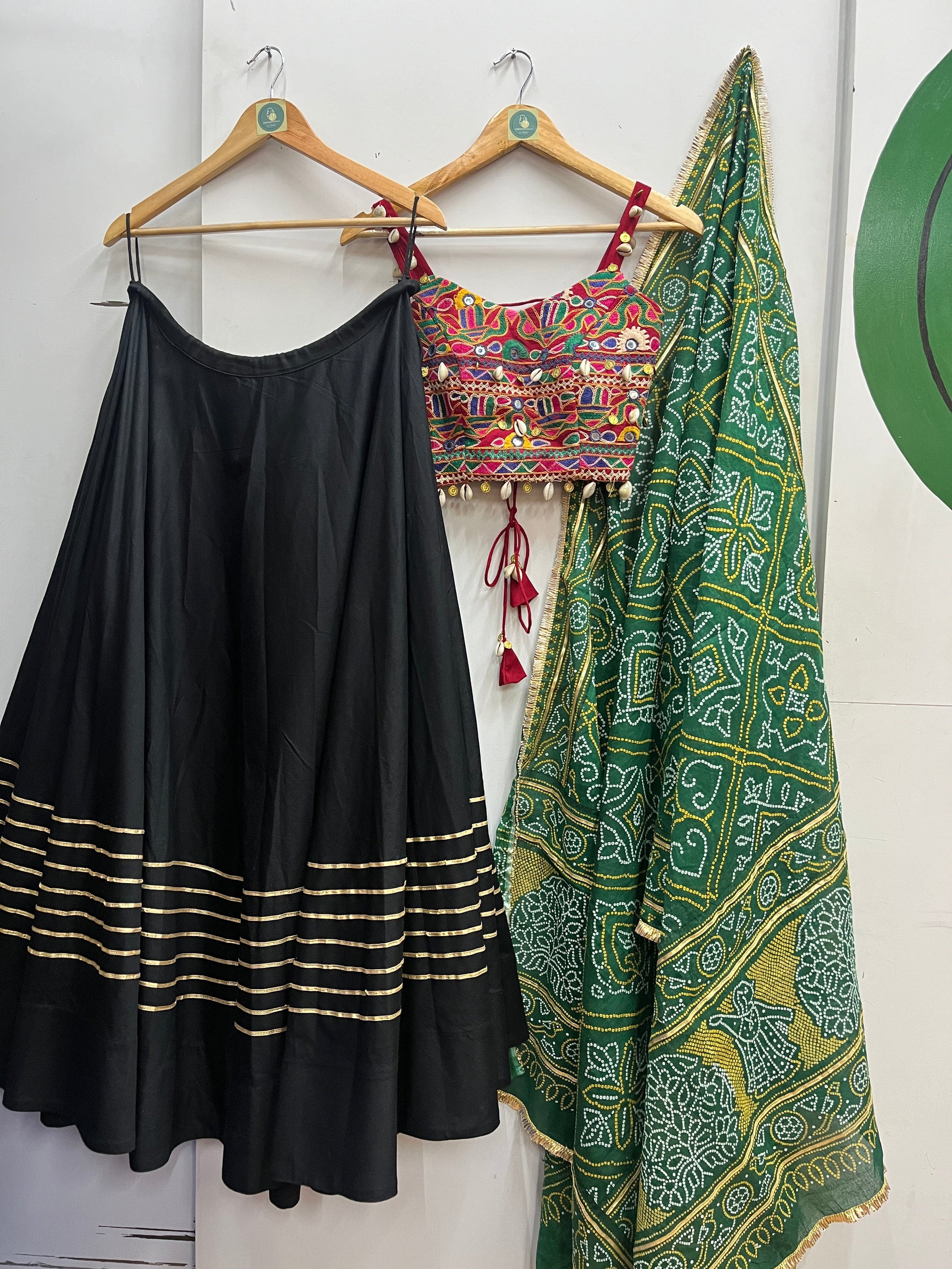 BLACK AND GREEN BANDHANI CHANIYA CHOLI HANDMADEAHOLIC BY MISHKA