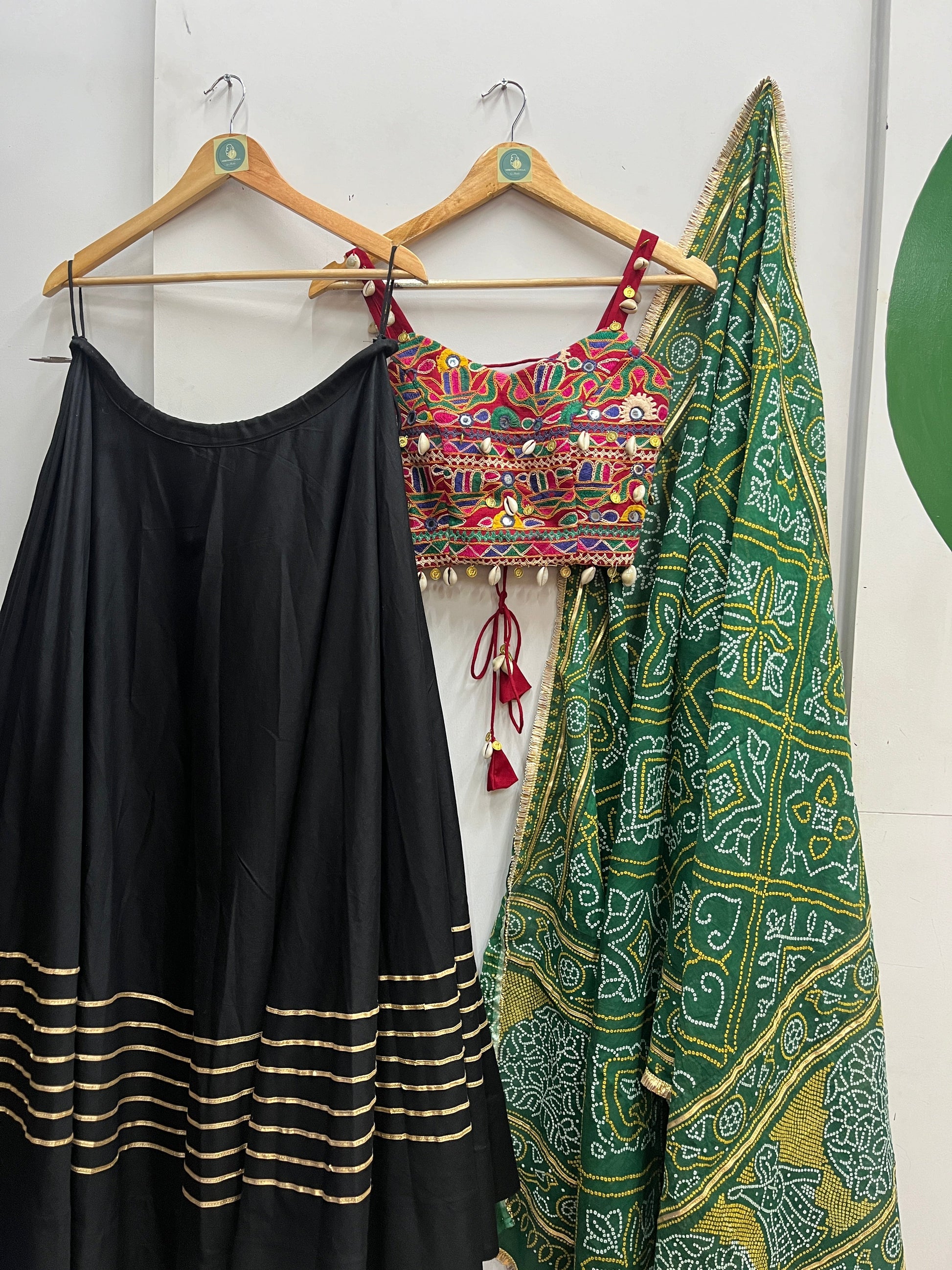 BLACK AND GREEN BANDHANI CHANIYA CHOLI HANDMADEAHOLIC BY MISHKA