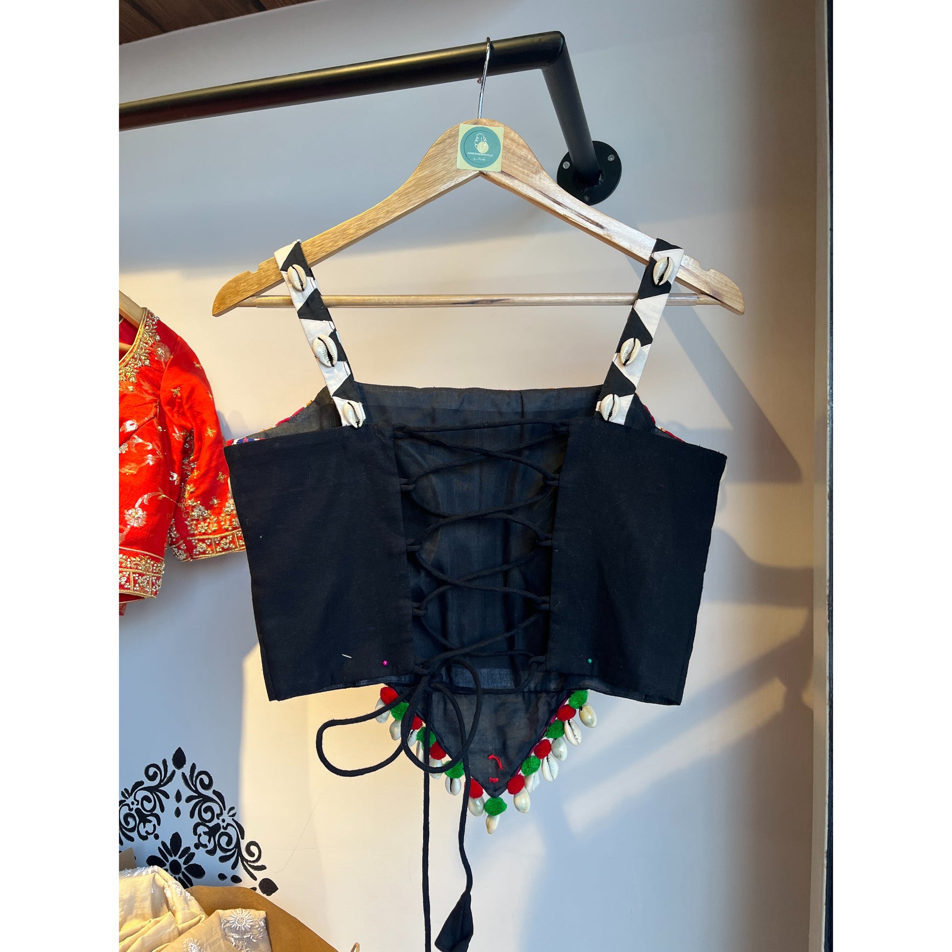 BLACK BANJARA SPAGHETTI BLOUSE HANDMADEAHOLIC BY MISHKA