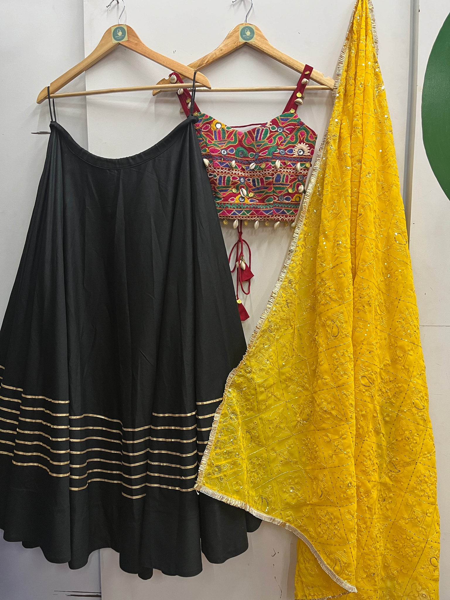 BLACK AND YELLOW VINTAGE CHANIYA CHOLI HANDMADEAHOLIC BY MISHKA