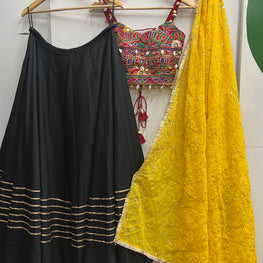 BLACK AND YELLOW VINTAGE CHANIYA CHOLI HANDMADEAHOLIC BY MISHKA