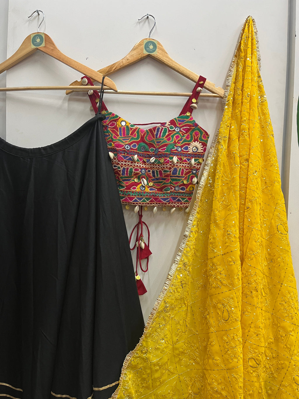 BLACK AND YELLOW VINTAGE CHANIYA CHOLI HANDMADEAHOLIC BY MISHKA