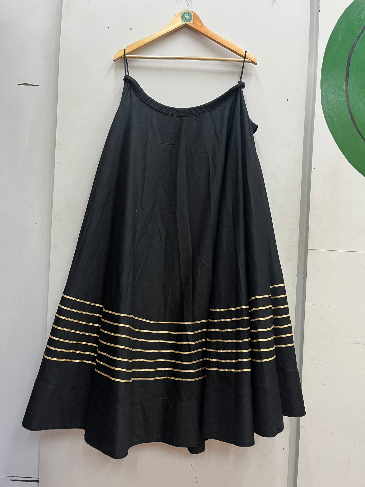 BLACK KHADI COTTON SKIRT WITH GOTA  LACE HANDMADEAHOLIC BY MISHKA