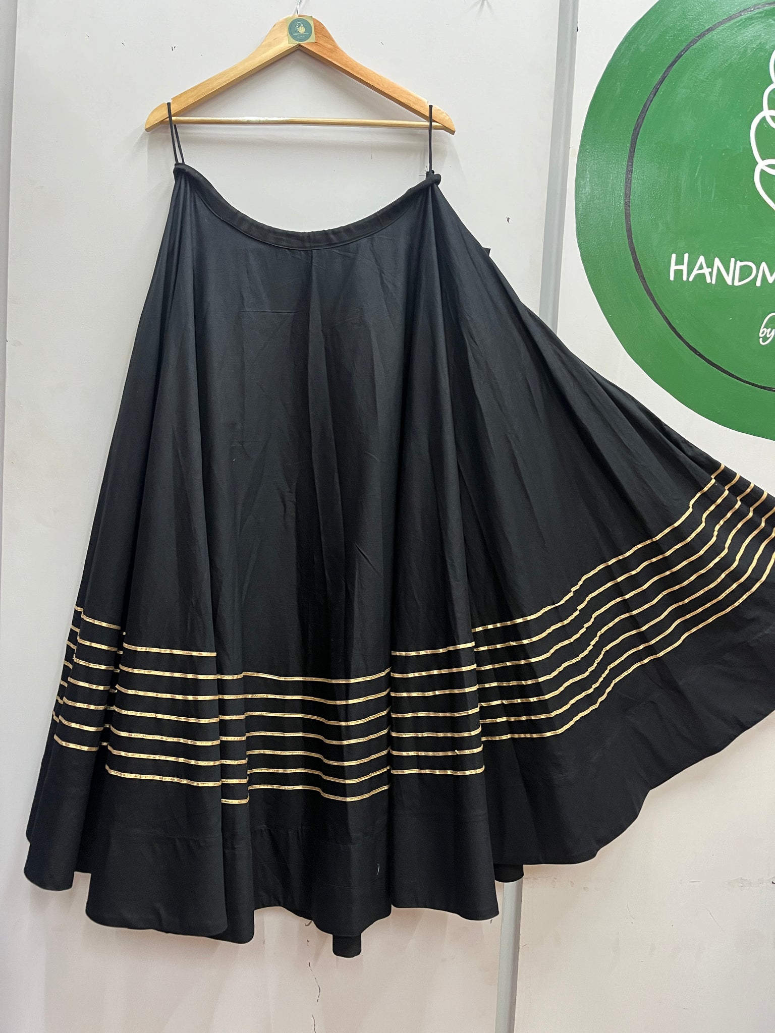 BLACK KHADI COTTON SKIRT WITH GOTA  LACE HANDMADEAHOLIC BY MISHKA