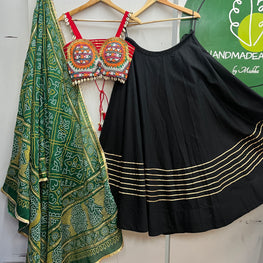 BLACK AND RED, GREEN BANDHANI CHANIYA CHOLI HANDMADEAHOLIC BY MISHKA