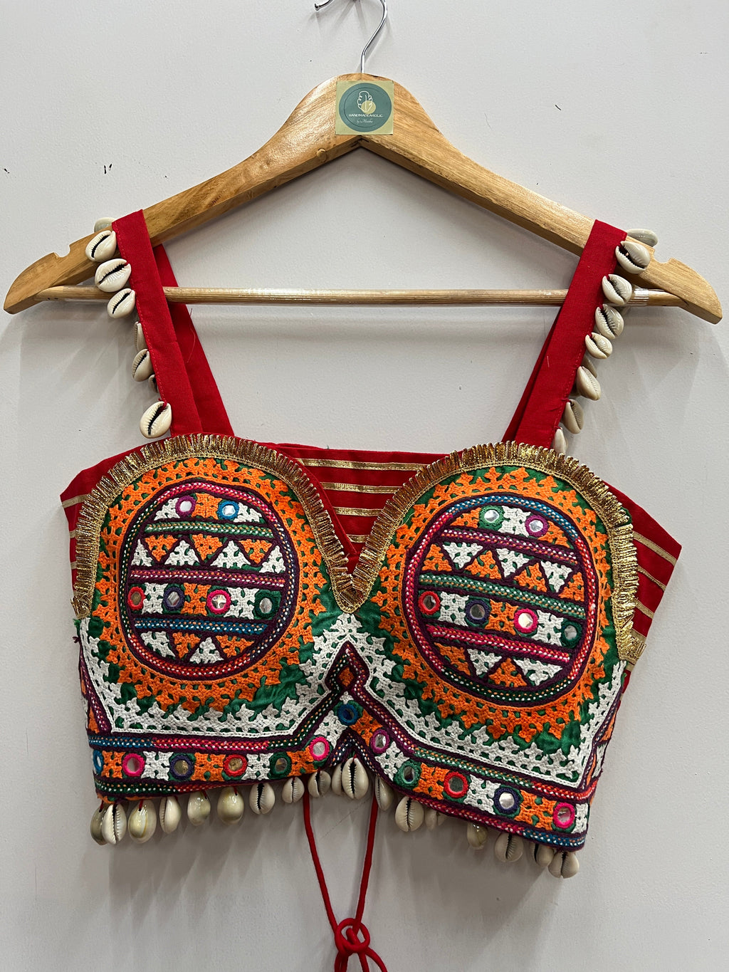 OFF WHITE AND RED, GREEN BANDHANI CHANIYA CHOLI HANDMADEAHOLIC BY MISHKA
