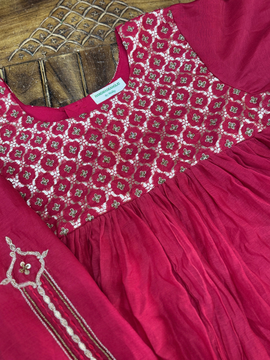 Crimson Heritage Chanderi Silk Anarkali Set – Hand-Embroidered Yoke & Tapered Trousers HANDMADEAHOLIC BY MISHKA