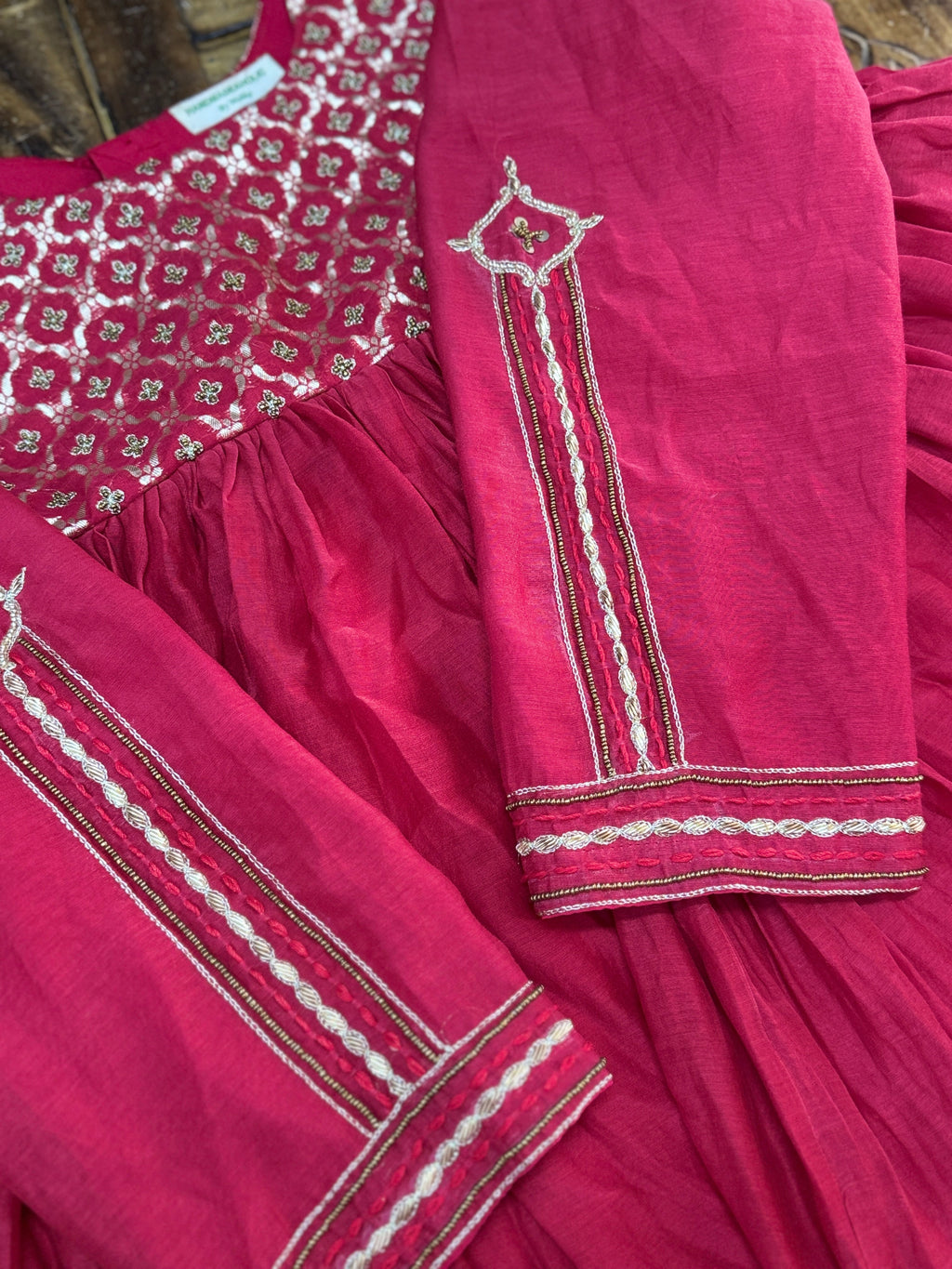Crimson Heritage Chanderi Silk Anarkali Set – Hand-Embroidered Yoke & Tapered Trousers HANDMADEAHOLIC BY MISHKA