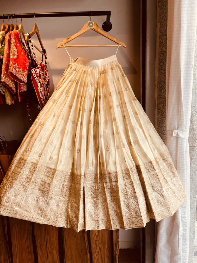 CREAM BANARASI PANNEL SKIRT HANDMADEAHOLIC BY MISHKA