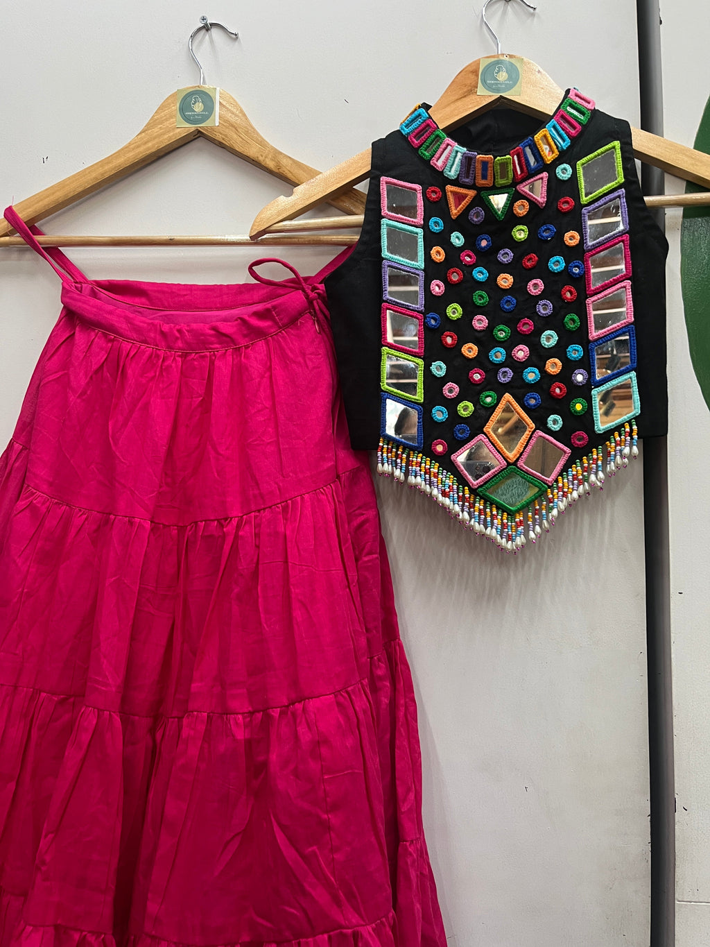 BLACK AND RANI PINK KIDS CHOLI HANDMADEAHOLIC BY MISHKA