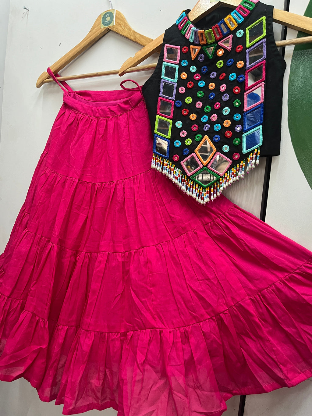 BLACK AND RANI PINK KIDS CHOLI HANDMADEAHOLIC BY MISHKA