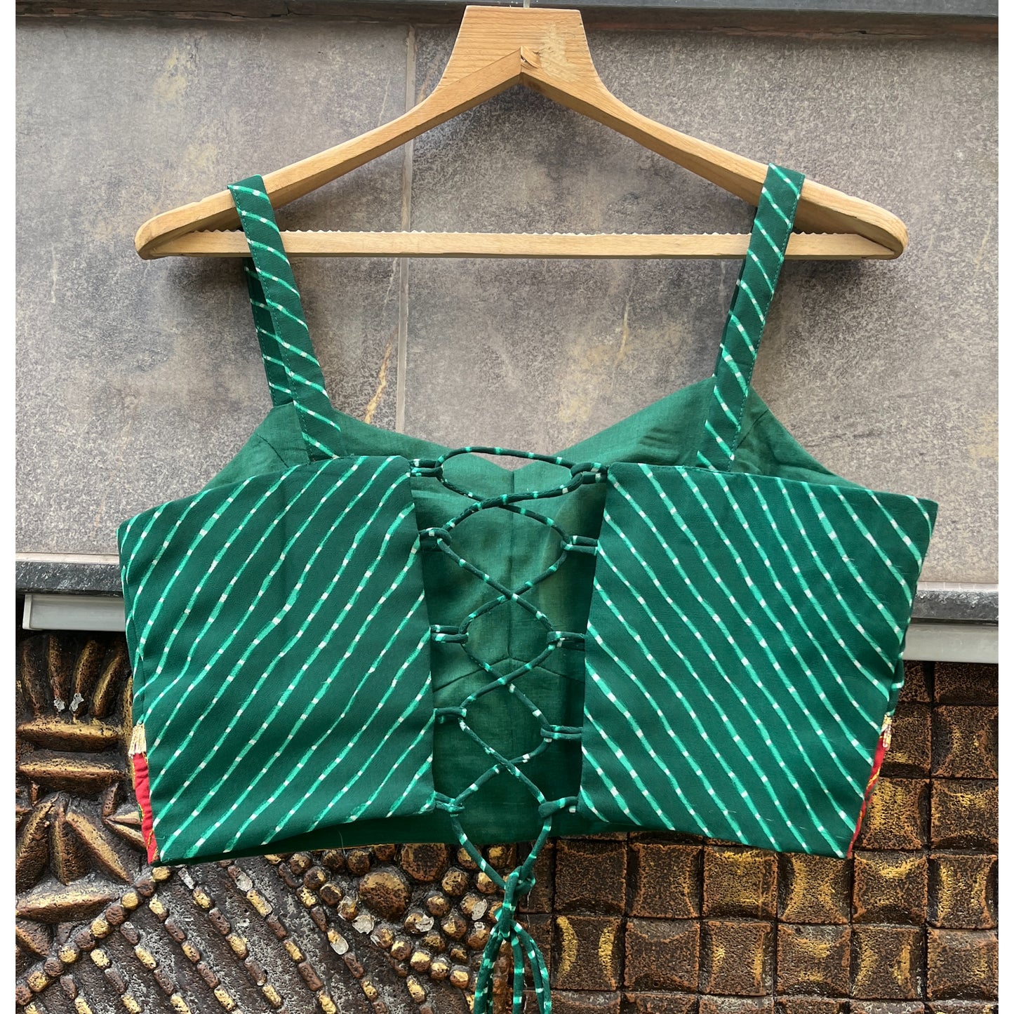 GREEN LAHERIYA SPAGHETTI BLOUSE HANDMADEAHOLIC BY MISHKA