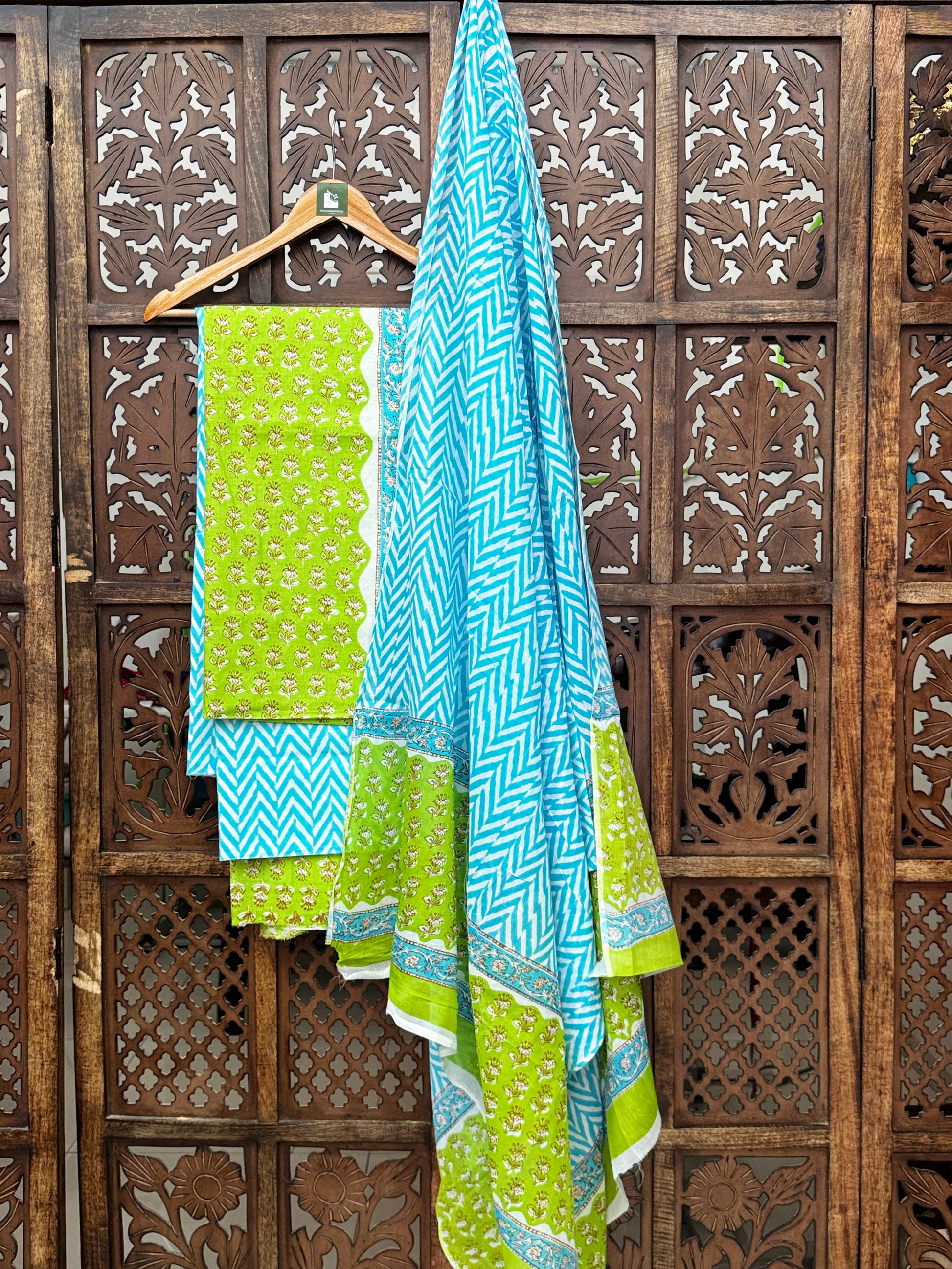 HANDBLOCK COTTON UNSTITCHED SUIT WITH COTTON DUPATTA