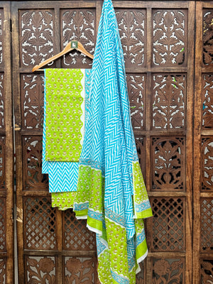 HANDBLOCK COTTON UNSTITCHED SUIT WITH COTTON DUPATTA