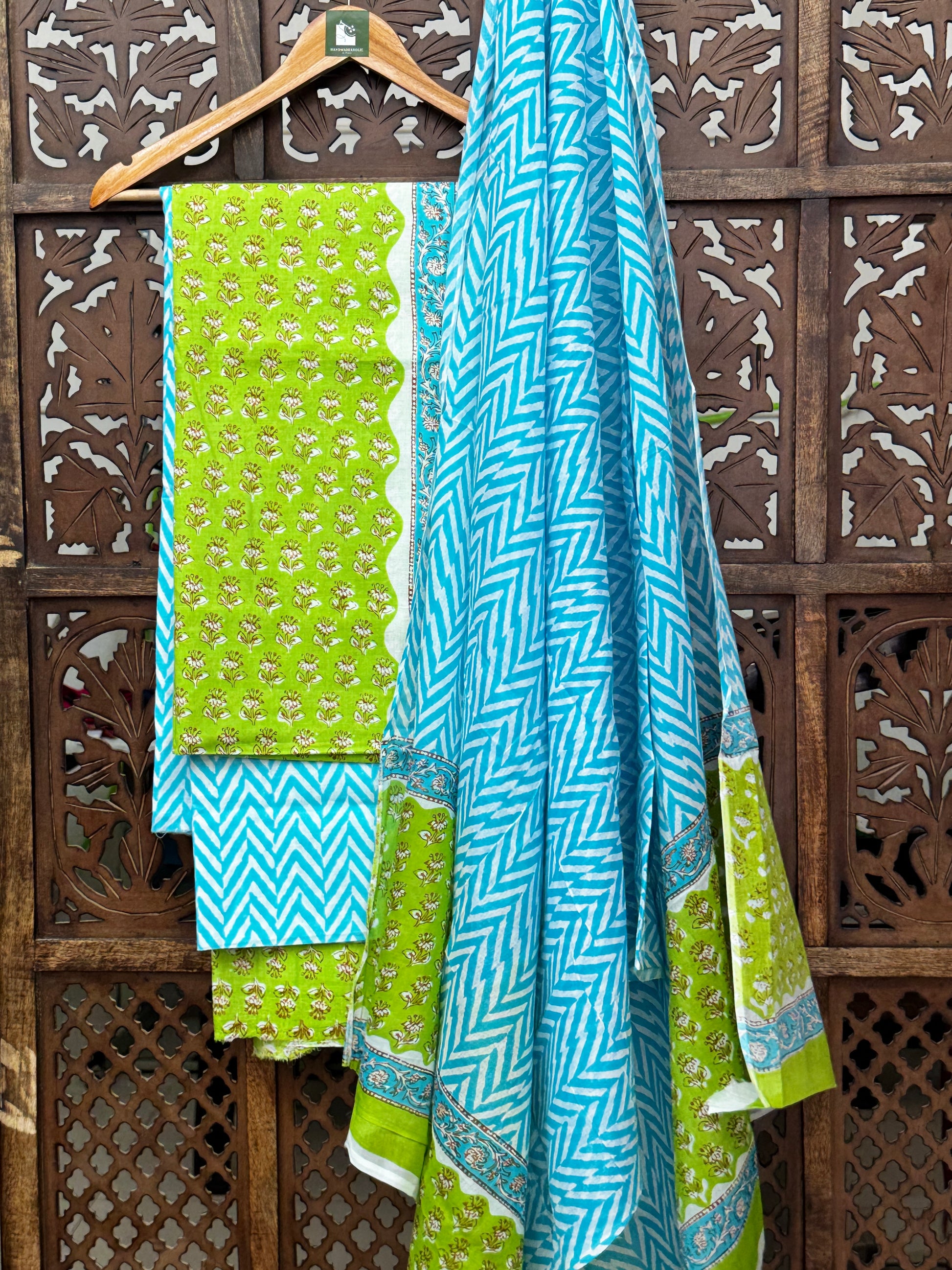 HANDBLOCK COTTON UNSTITCHED SUIT WITH COTTON DUPATTA