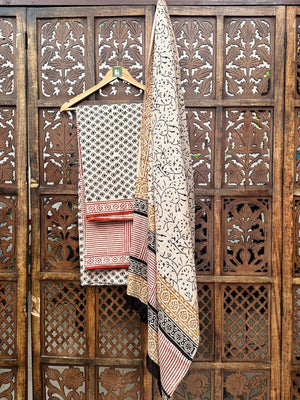 HANDBLOCK COTTON UNSTITCHED SUIT WITH COTTON DUPATTA