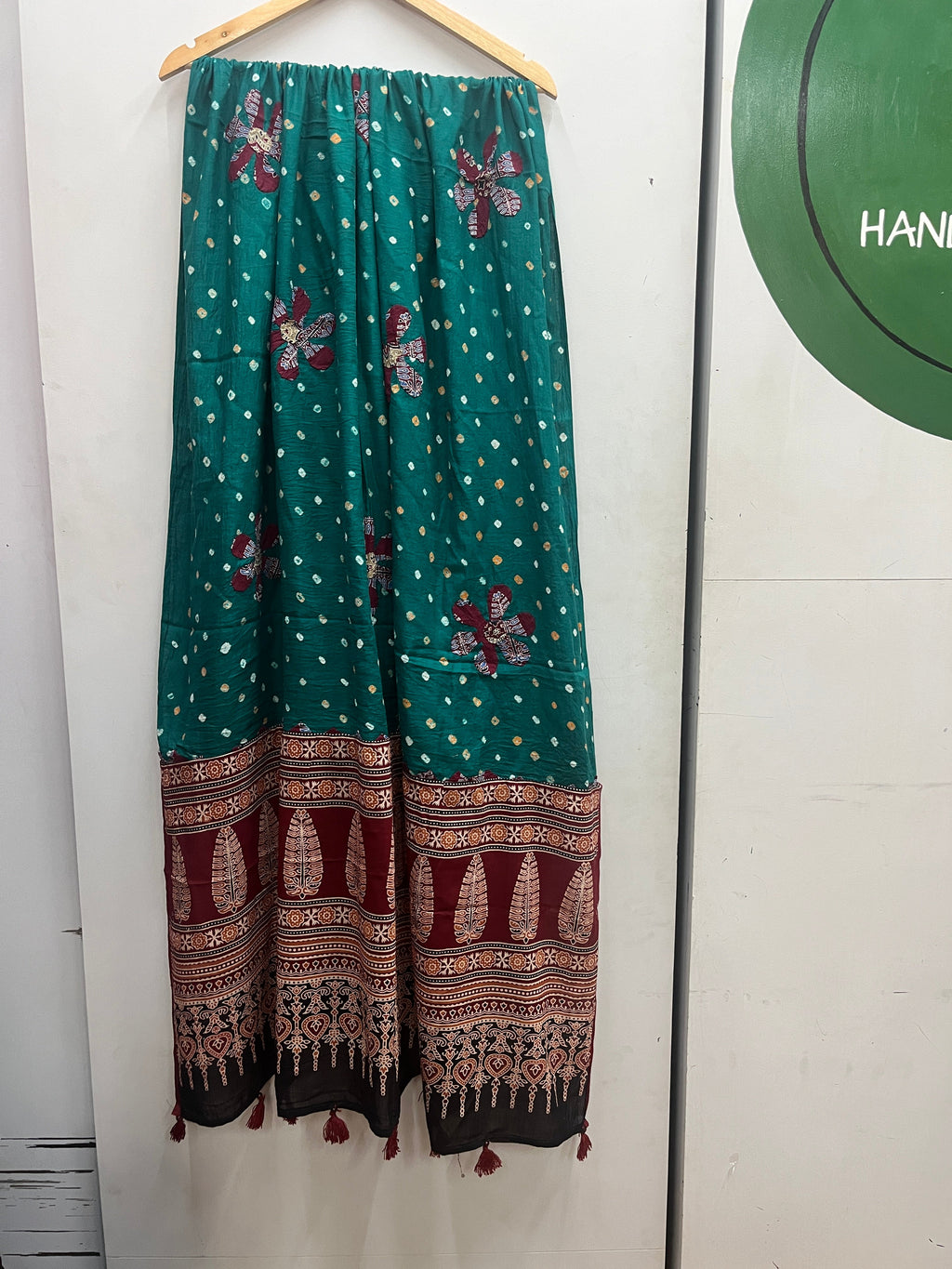 PEACOCK BLUE AND MAROON AJRAKH DUPATTA HANDMADEAHOLIC BY MISHKA
