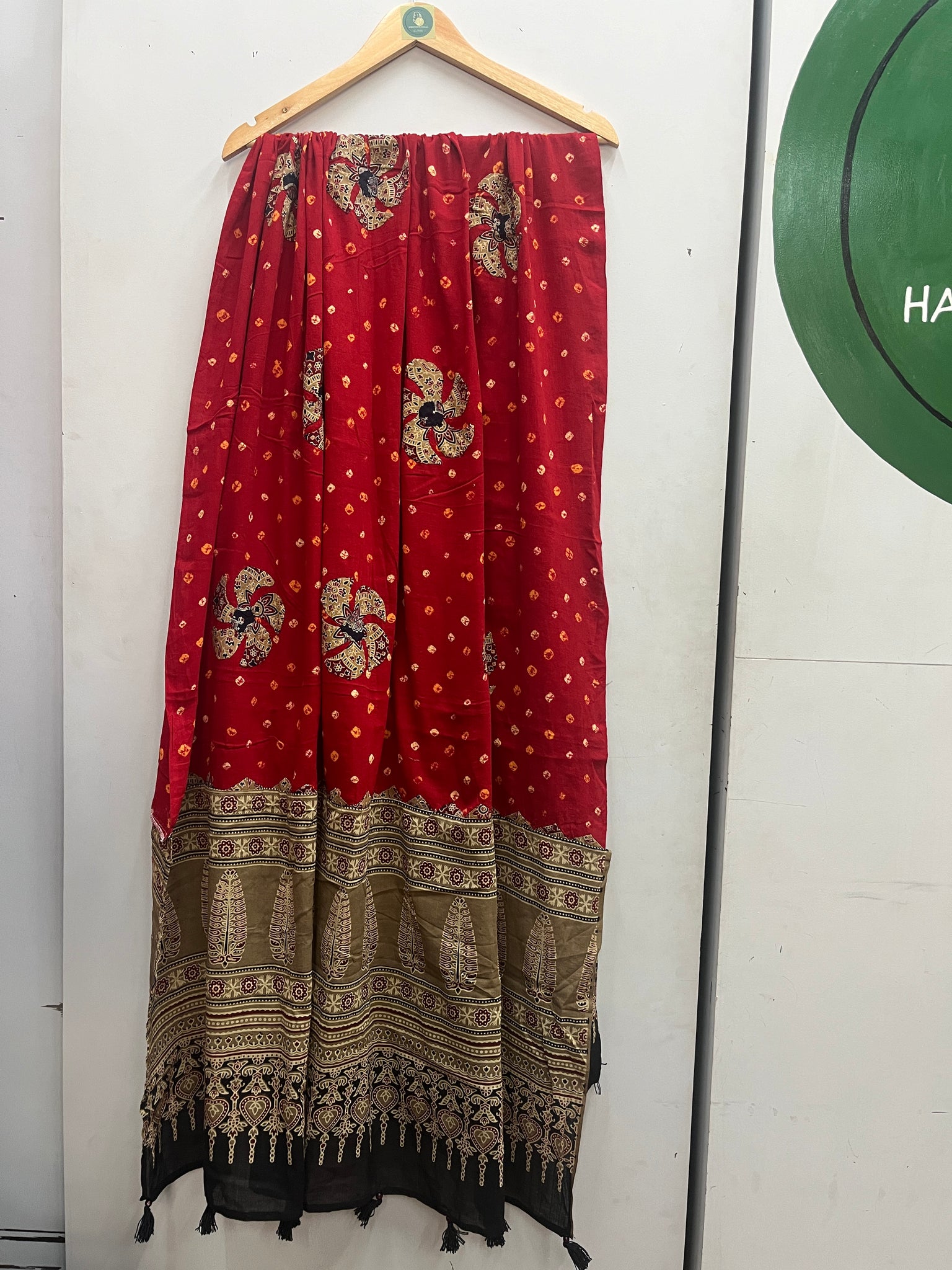 RED AND CREAM  AJRAKH DUPATTA HANDMADEAHOLIC BY MISHKA