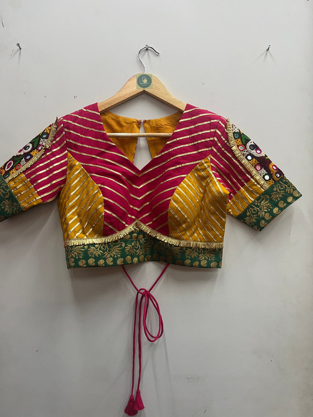 PINK AND YELLOW BANJARA BLOUSE HANDMADEAHOLIC BY MISHKA