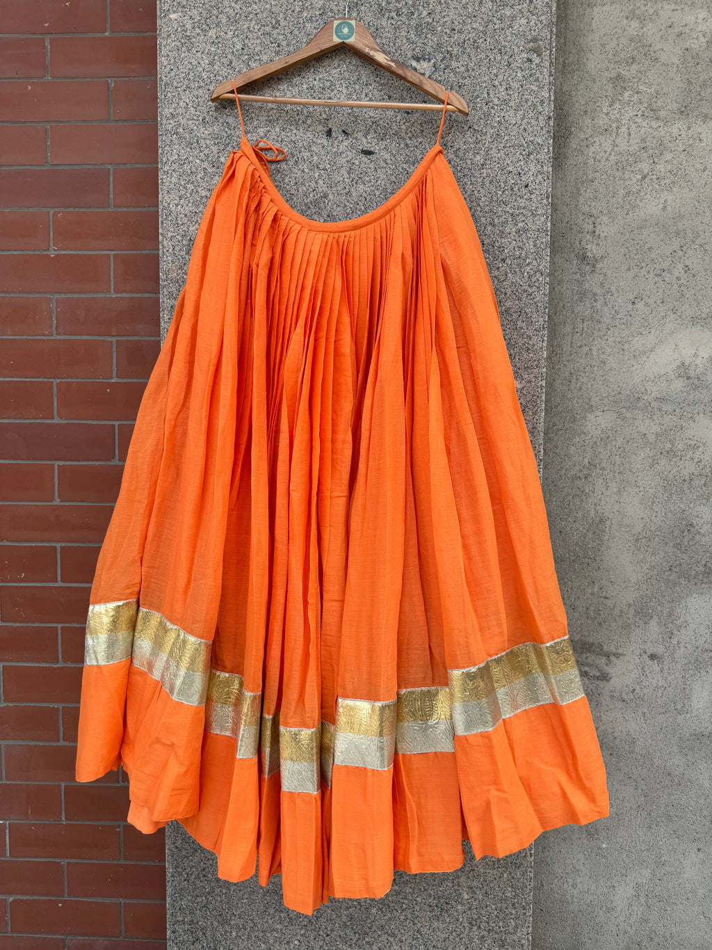 MULMUL COTTON ORANGE SKIRT WITH BROAD LACE HANDMADEAHOLIC BY MISHKA