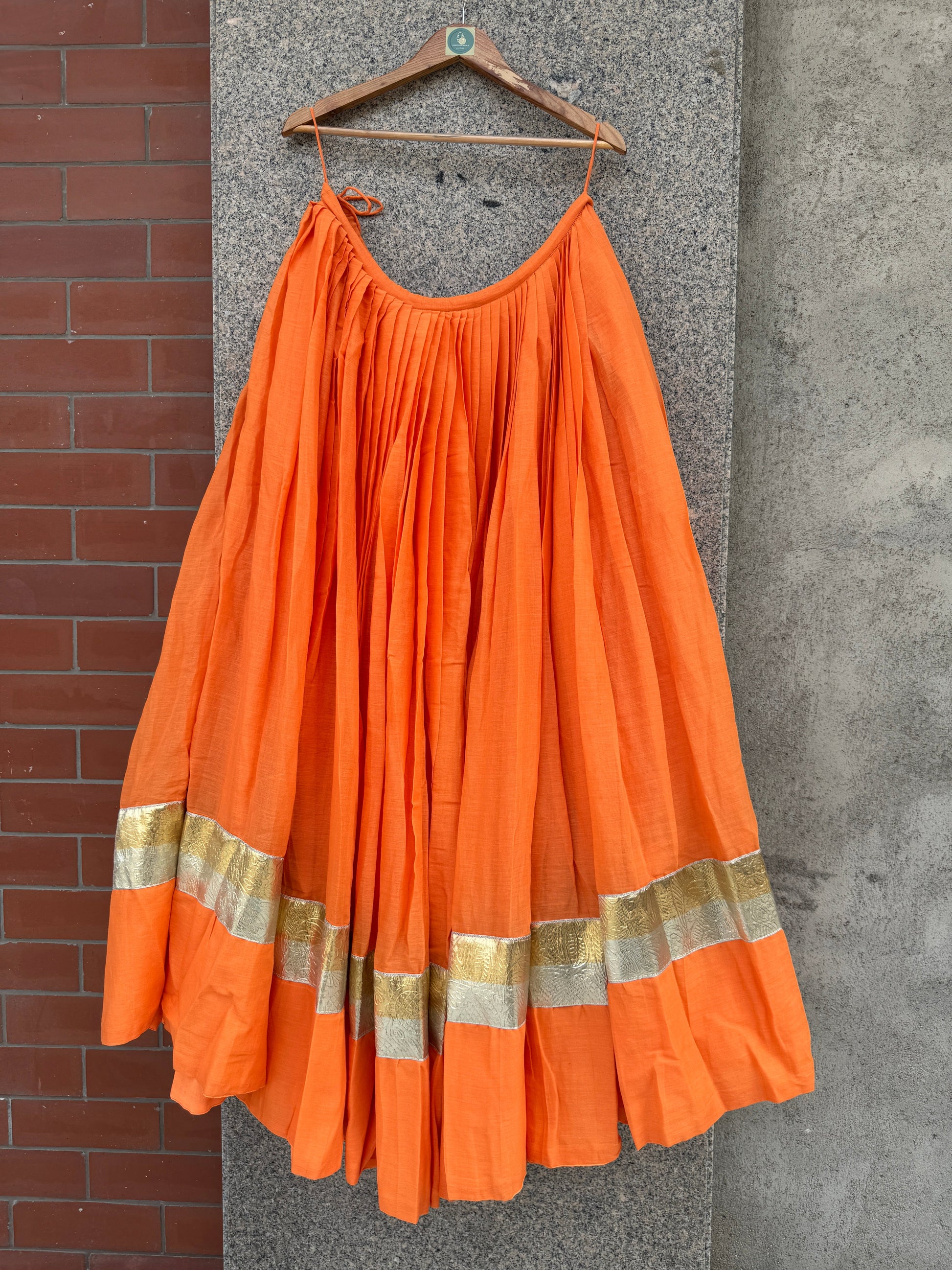 MULMUL COTTON ORANGE SKIRT WITH BROAD LACE HANDMADEAHOLIC BY MISHKA