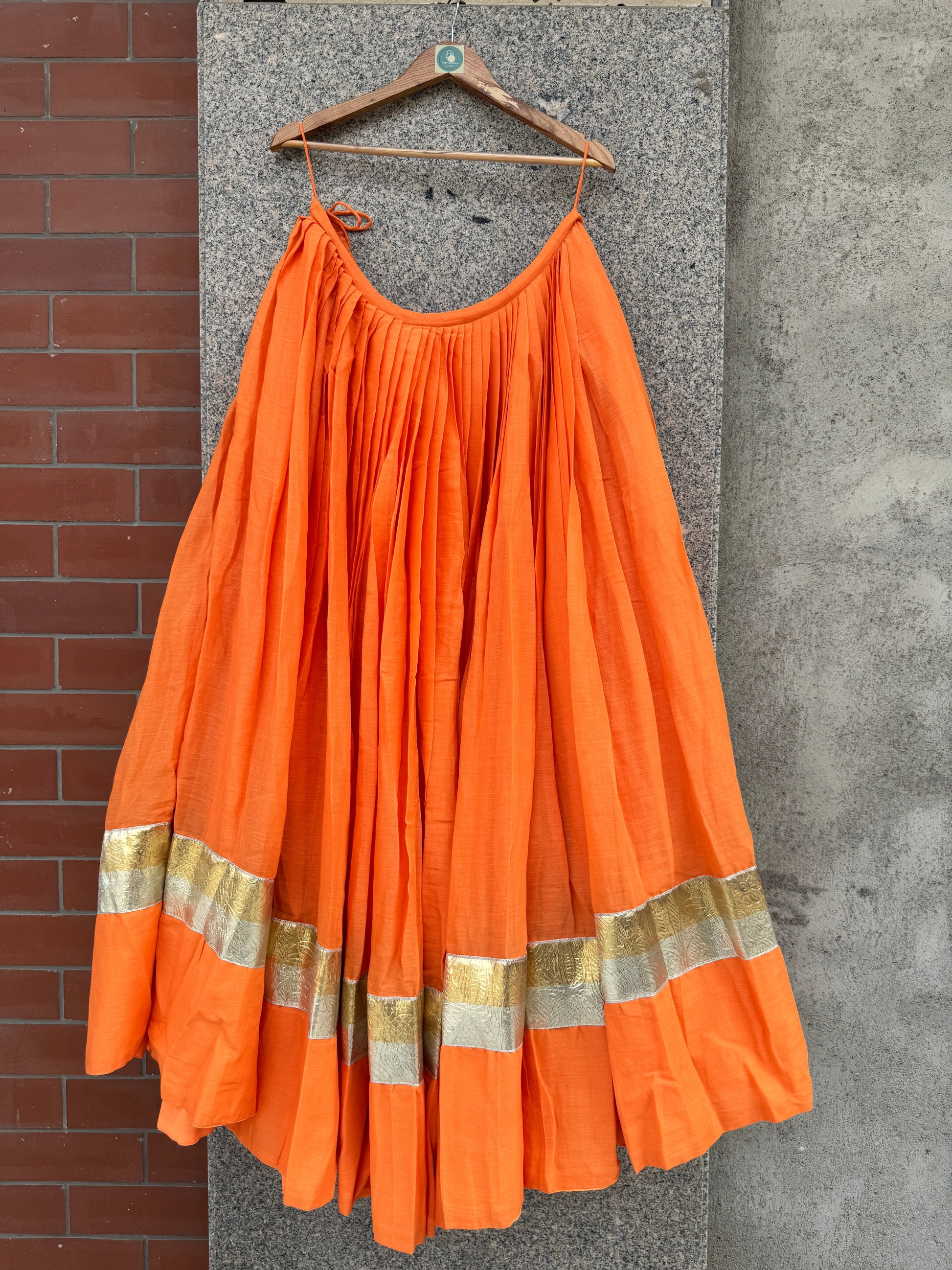 MULMUL COTTON ORANGE SKIRT WITH BROAD LACE HANDMADEAHOLIC BY MISHKA