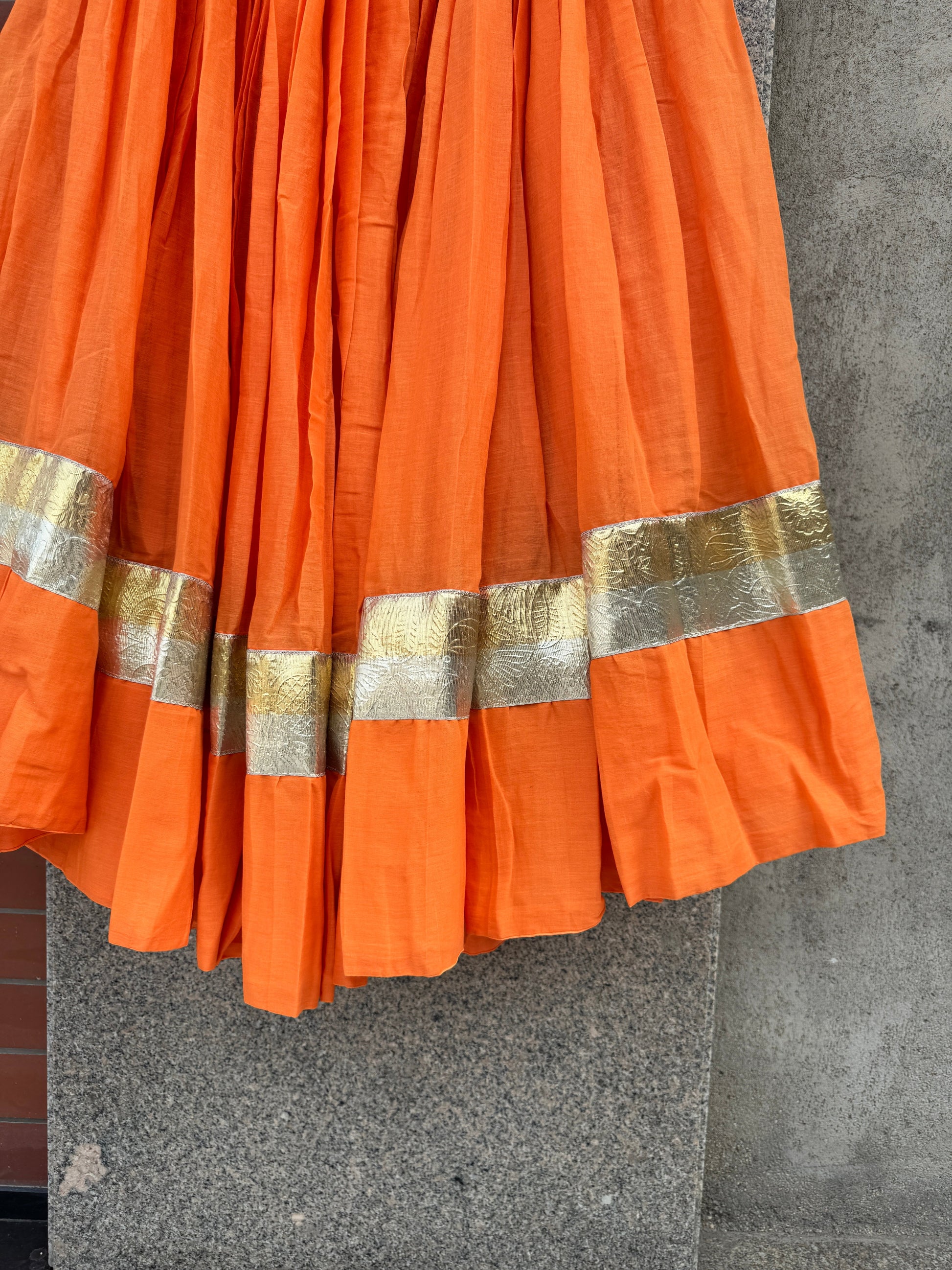 MULMUL COTTON ORANGE SKIRT WITH BROAD LACE HANDMADEAHOLIC BY MISHKA