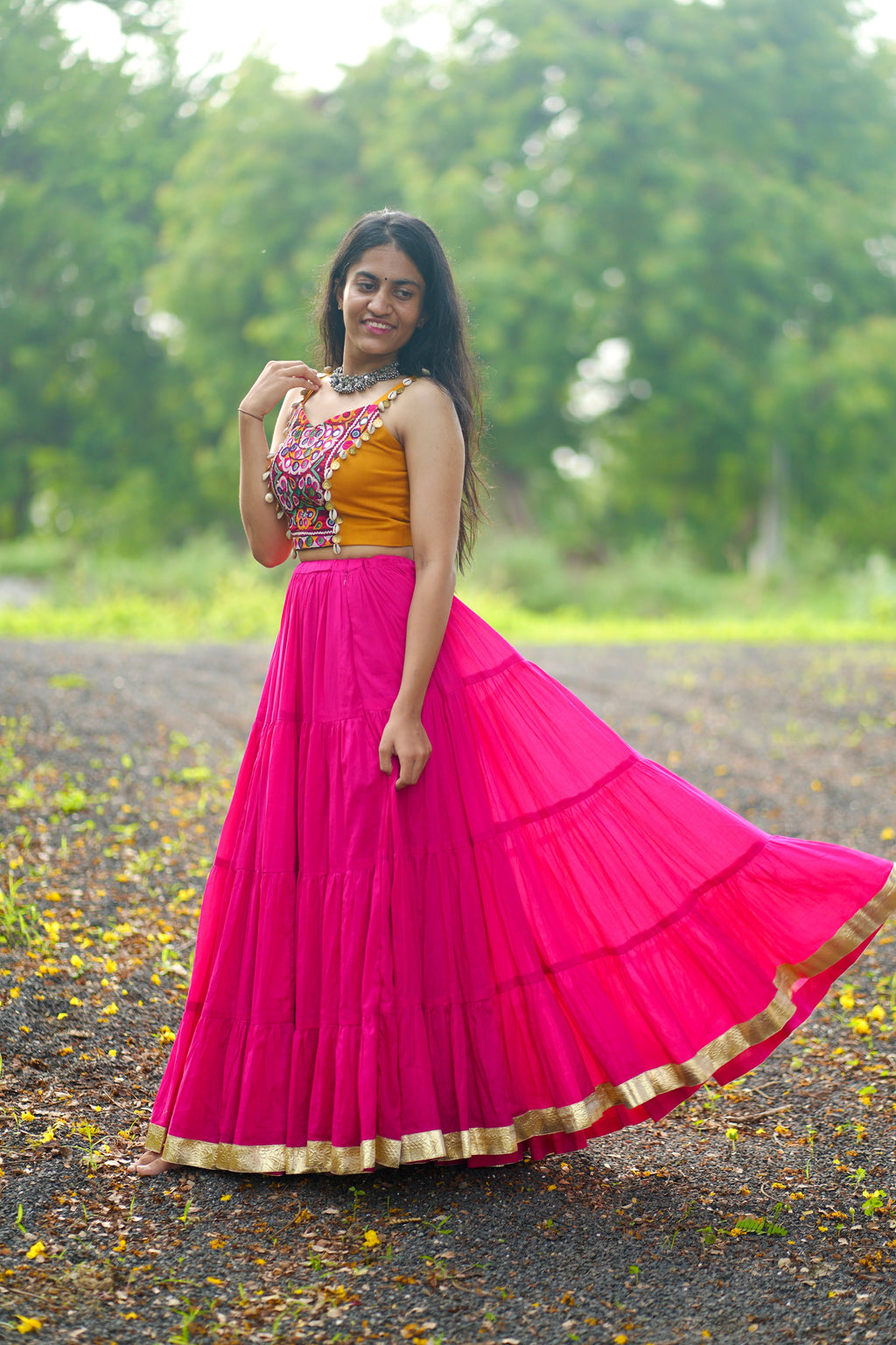 RANI PINK AND MUSTARD CHANIYA CHOLI HANDMADEAHOLIC BY MISHKA