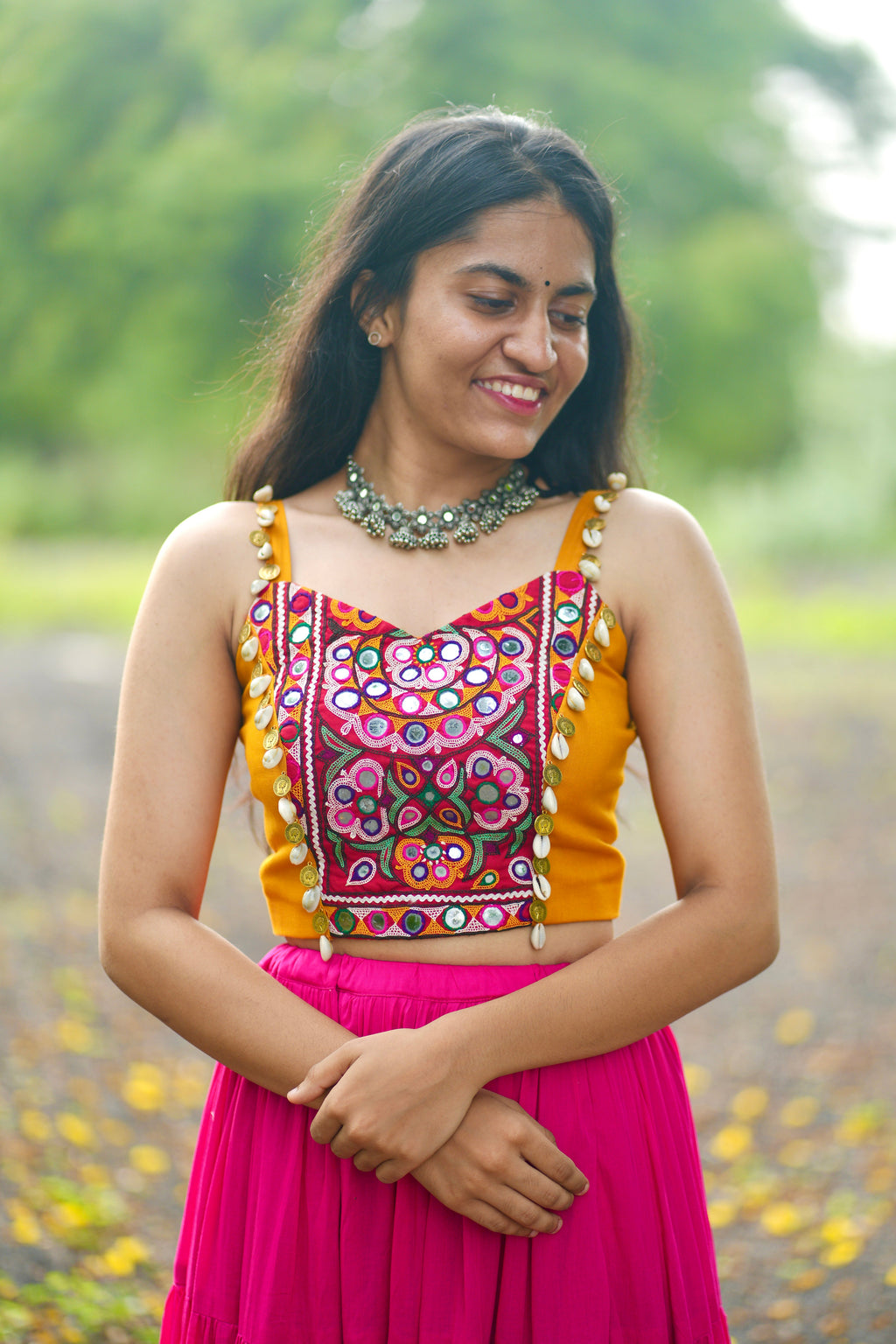 RANI PINK AND MUSTARD CHANIYA CHOLI HANDMADEAHOLIC BY MISHKA