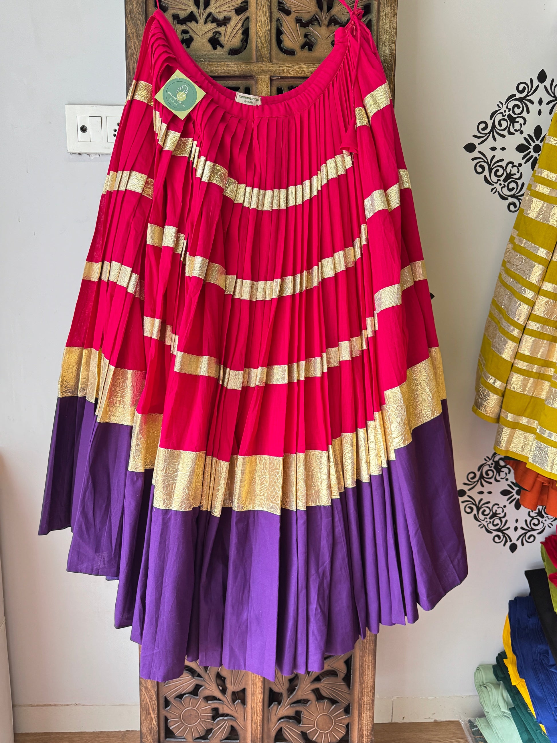 PINK AND PURPLE MULMUL SKIRT RAAS'25 HANDMADEAHOLIC BY MISHKA