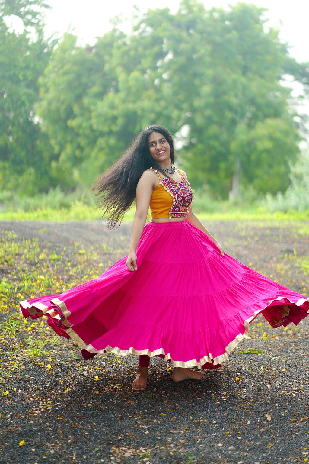 RANI PINK AND MUSTARD CHANIYA CHOLI HANDMADEAHOLIC BY MISHKA