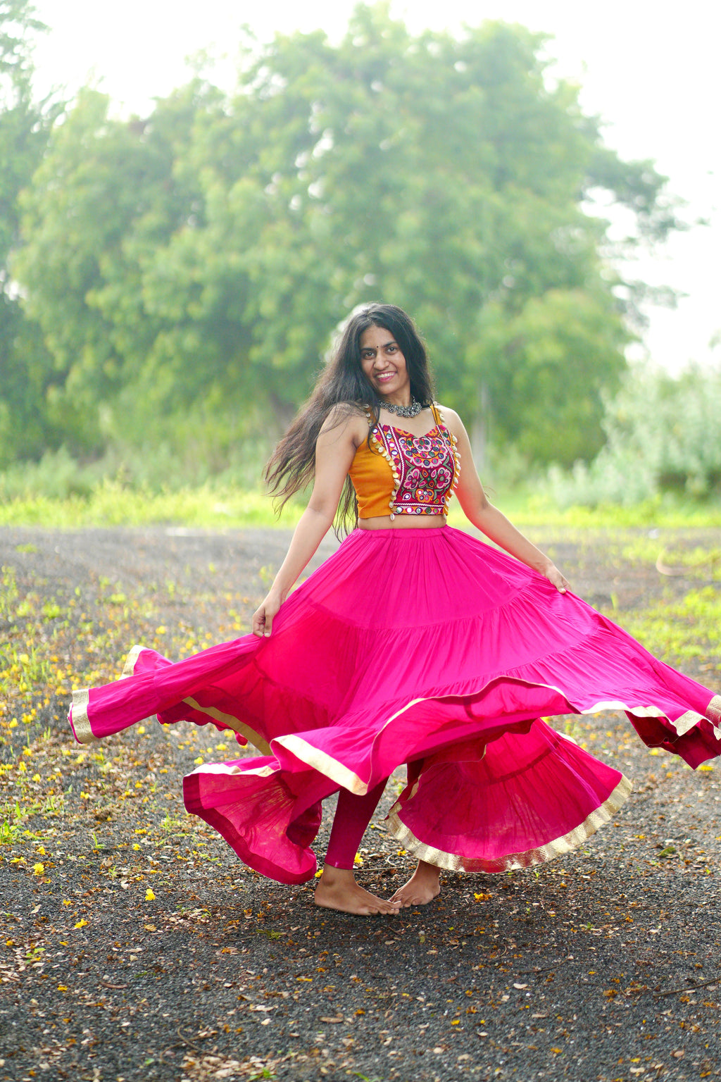 RANI PINK AND MUSTARD CHANIYA CHOLI HANDMADEAHOLIC BY MISHKA