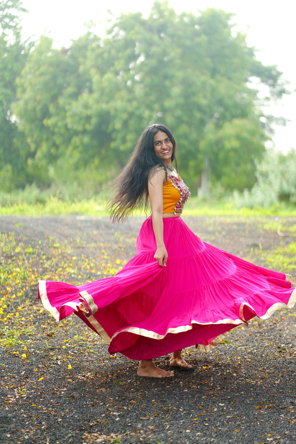 RANI PINK AND MUSTARD CHANIYA CHOLI HANDMADEAHOLIC BY MISHKA
