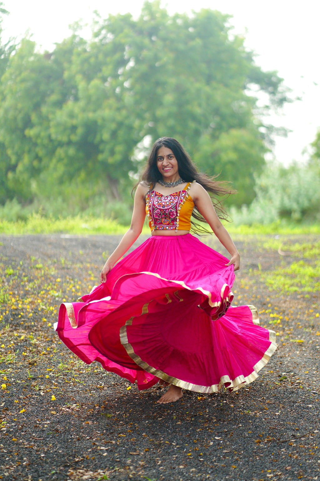 RANI PINK AND MUSTARD CHANIYA CHOLI HANDMADEAHOLIC BY MISHKA
