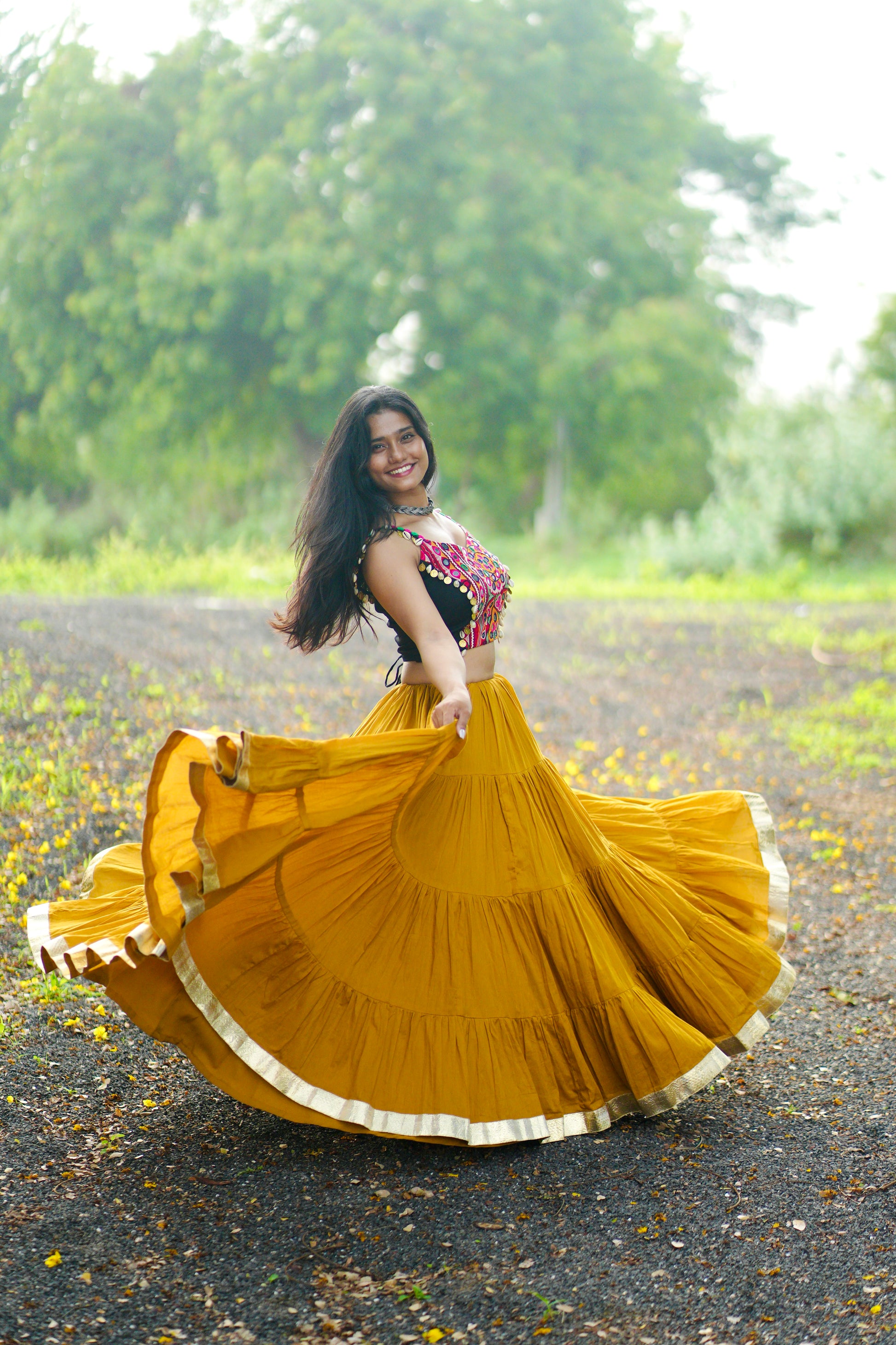 MUSTARD  AND BLACK CHANIYA CHOLI HANDMADEAHOLIC BY MISHKA