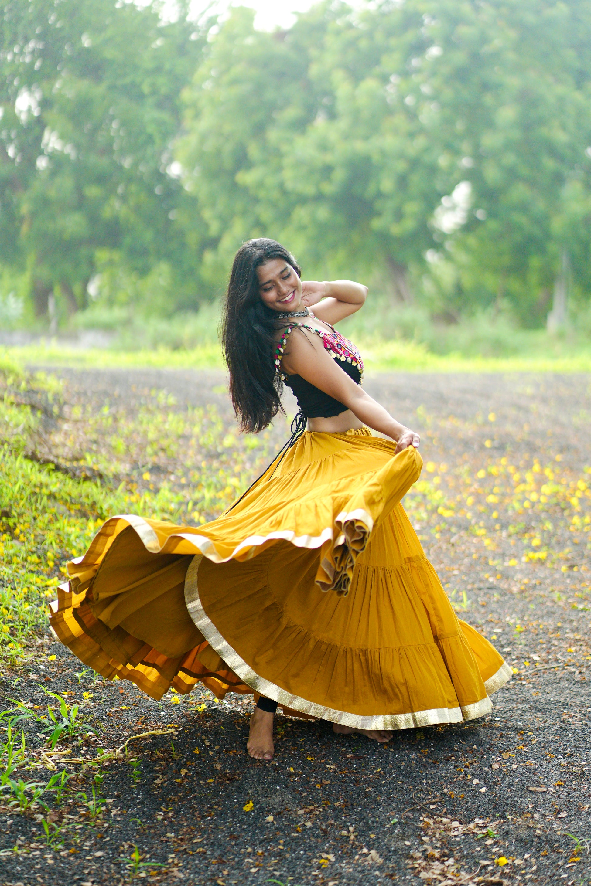 MUSTARD  AND BLACK CHANIYA CHOLI HANDMADEAHOLIC BY MISHKA