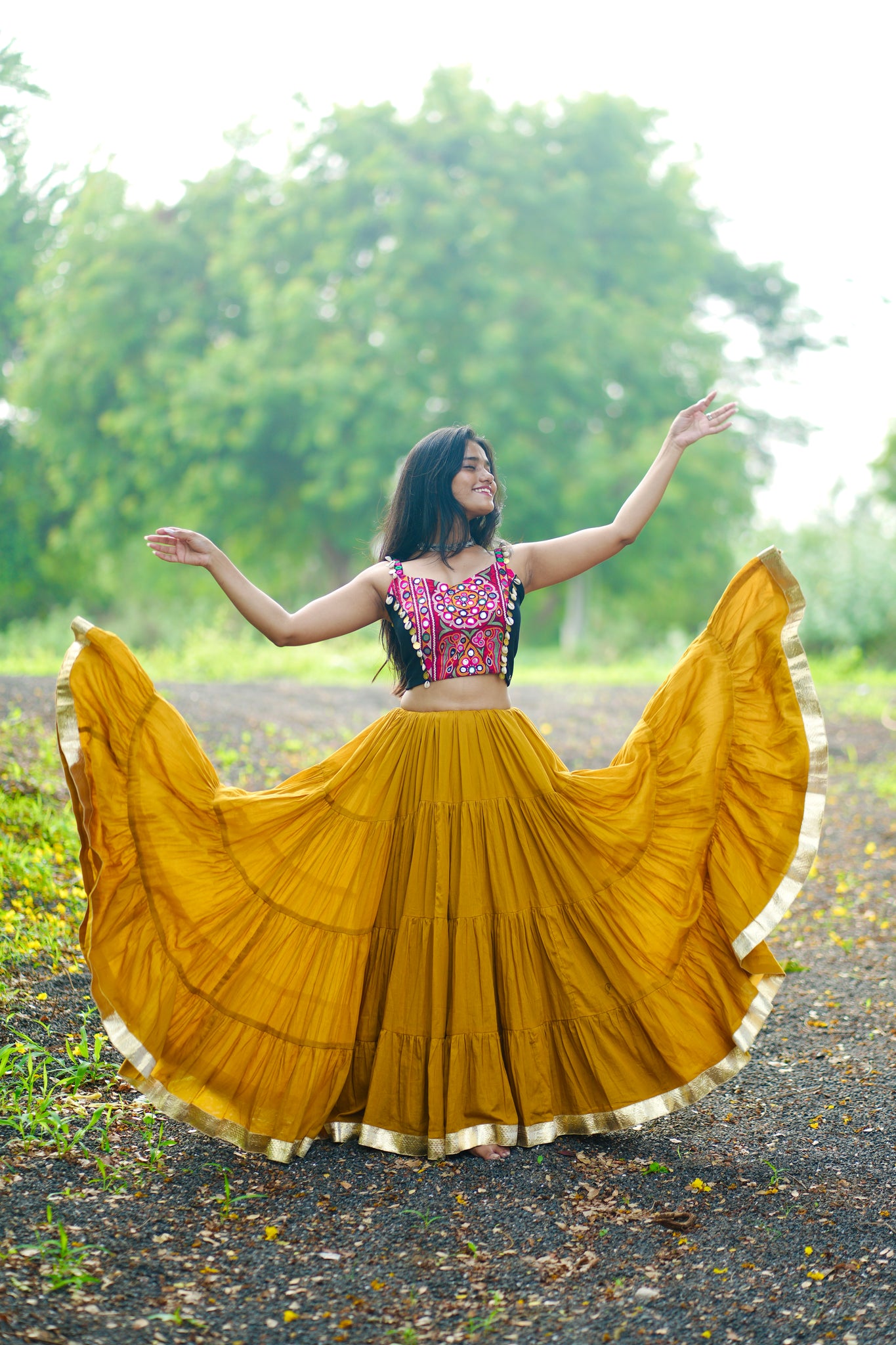 MUSTARD  AND BLACK CHANIYA CHOLI HANDMADEAHOLIC BY MISHKA