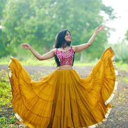 MUSTARD  AND BLACK CHANIYA CHOLI HANDMADEAHOLIC BY MISHKA