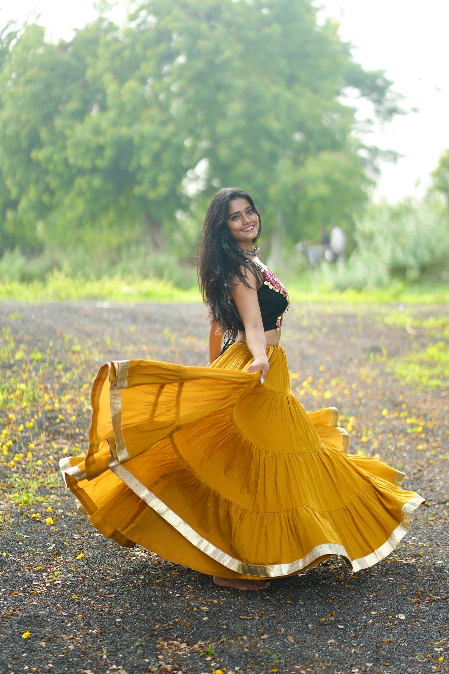 MUSTARD  AND BLACK CHANIYA CHOLI HANDMADEAHOLIC BY MISHKA
