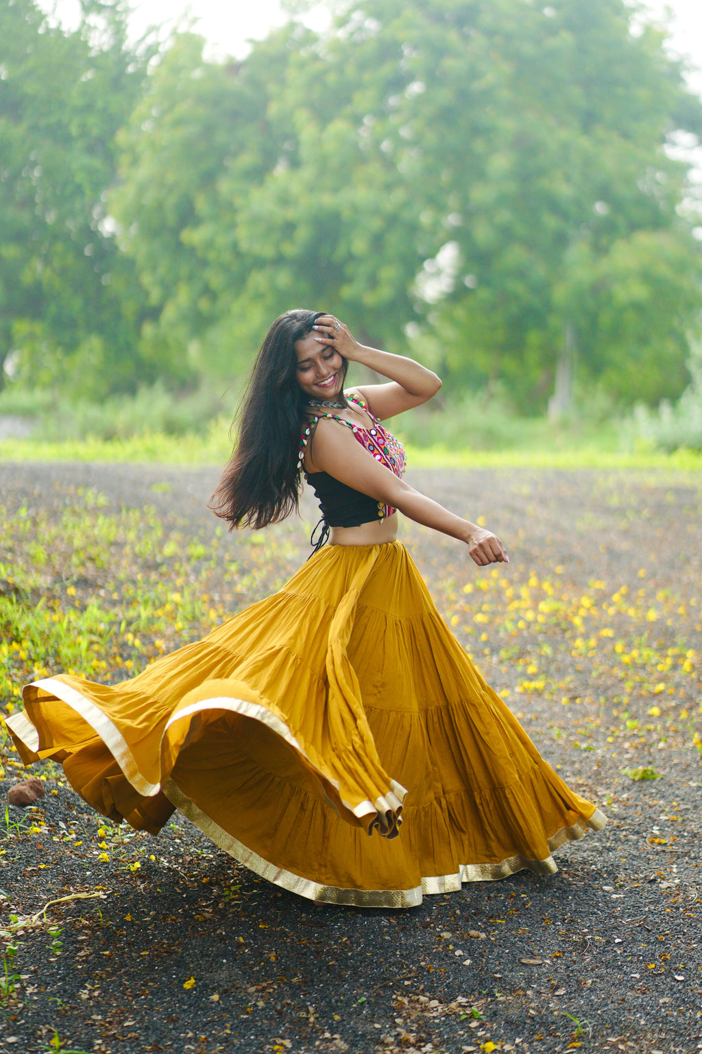 MUSTARD  AND BLACK CHANIYA CHOLI HANDMADEAHOLIC BY MISHKA
