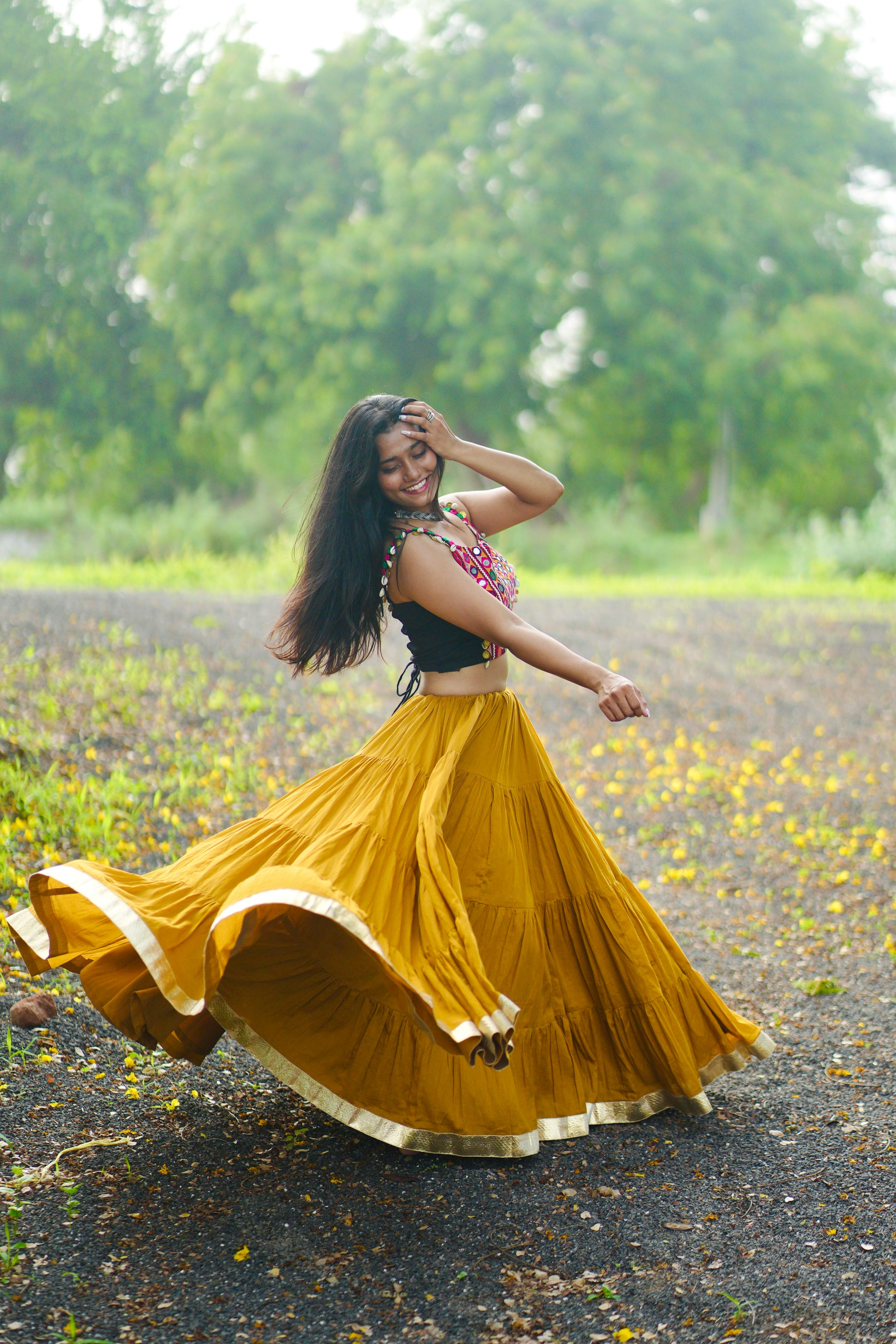 MUSTARD  AND BLACK CHANIYA CHOLI HANDMADEAHOLIC BY MISHKA