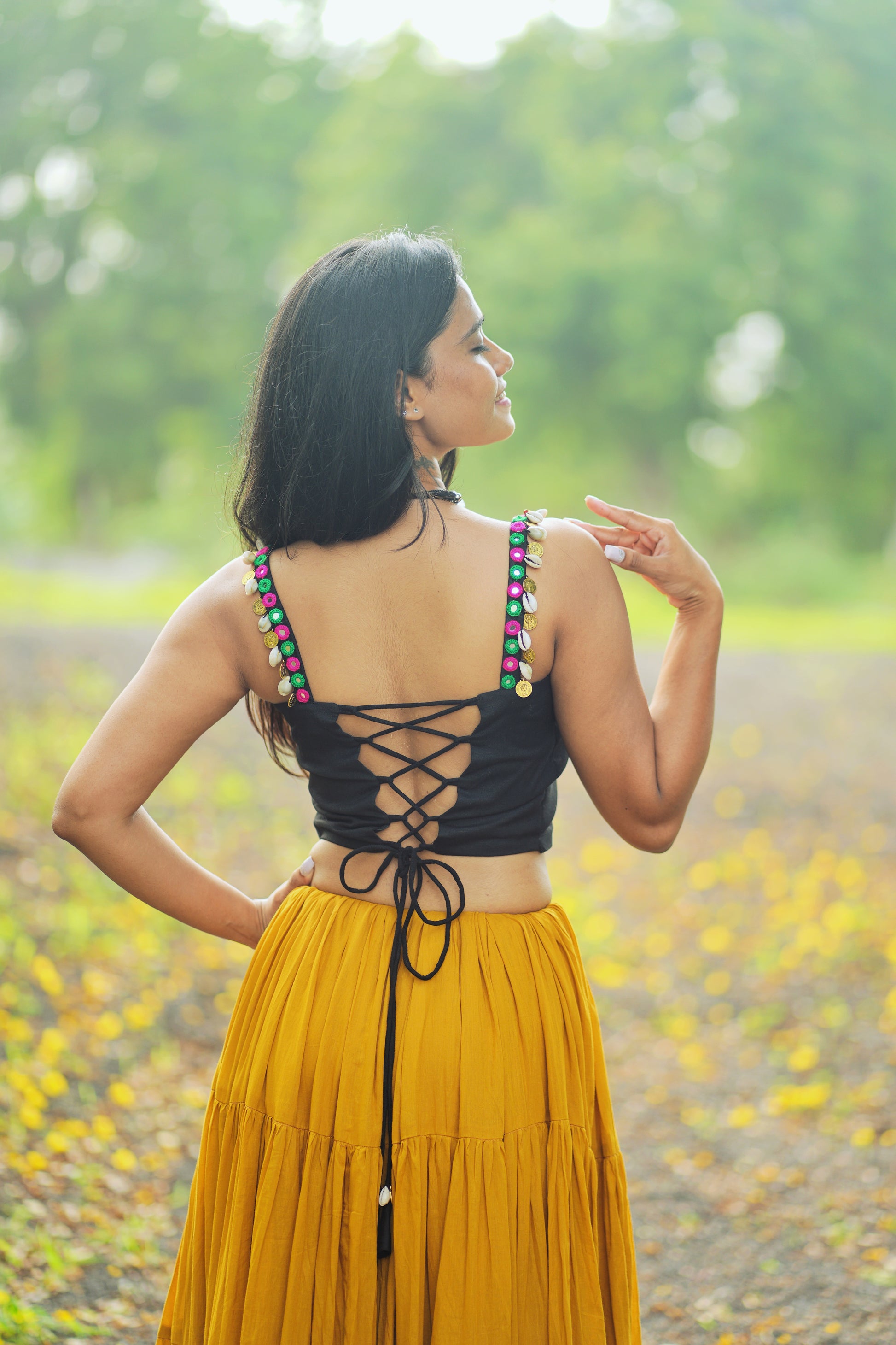 MUSTARD  AND BLACK CHANIYA CHOLI HANDMADEAHOLIC BY MISHKA